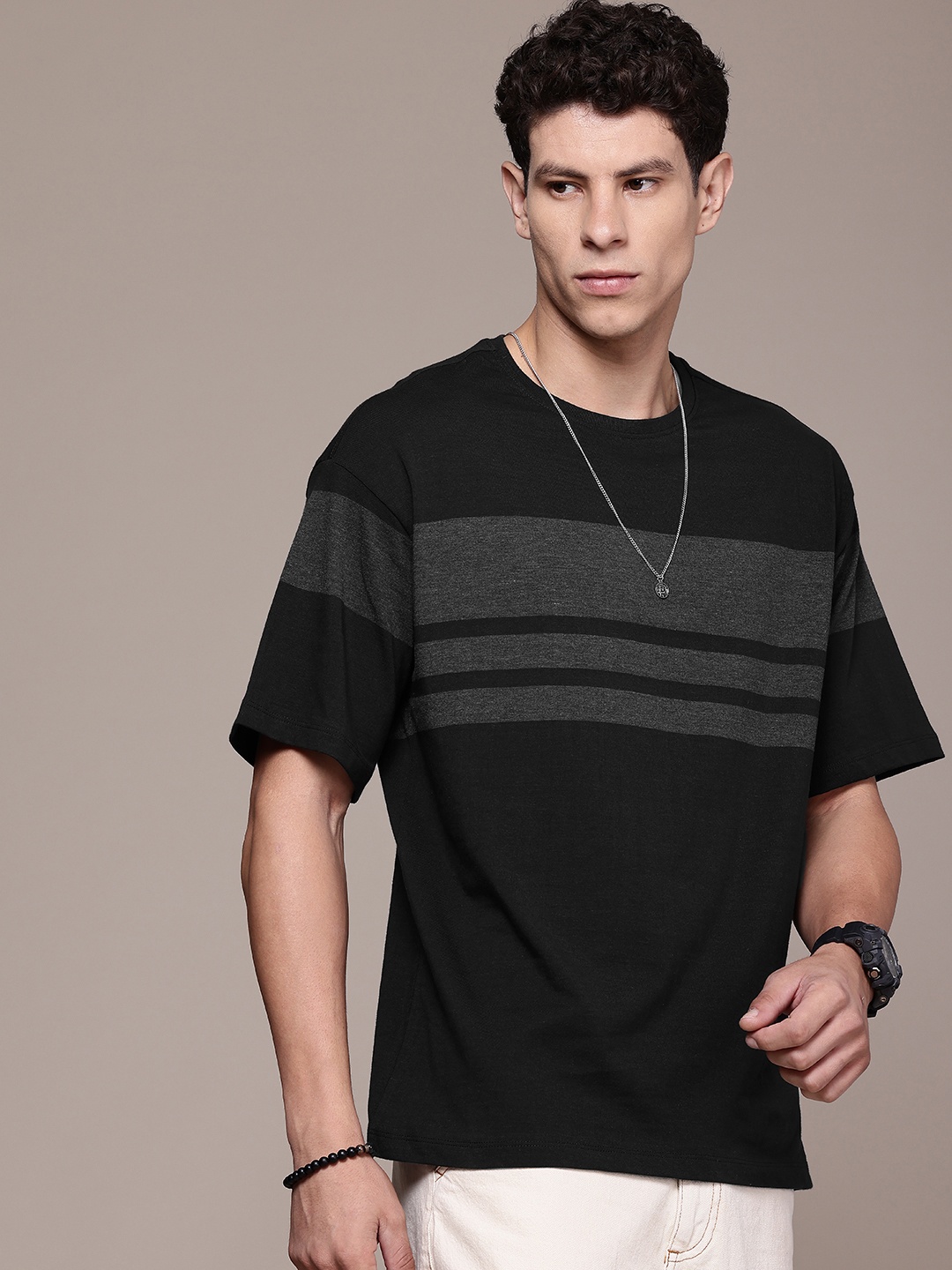 The Roadster Life Co. Striped Relaxed Fit Drop-Shoulder Sleeves Pure Cotton T-shirt, Black
The Roadster Life Co. Striped Relaxed Fit Drop-Shoulder Sleeves Pure Cotton T-shirt, Black