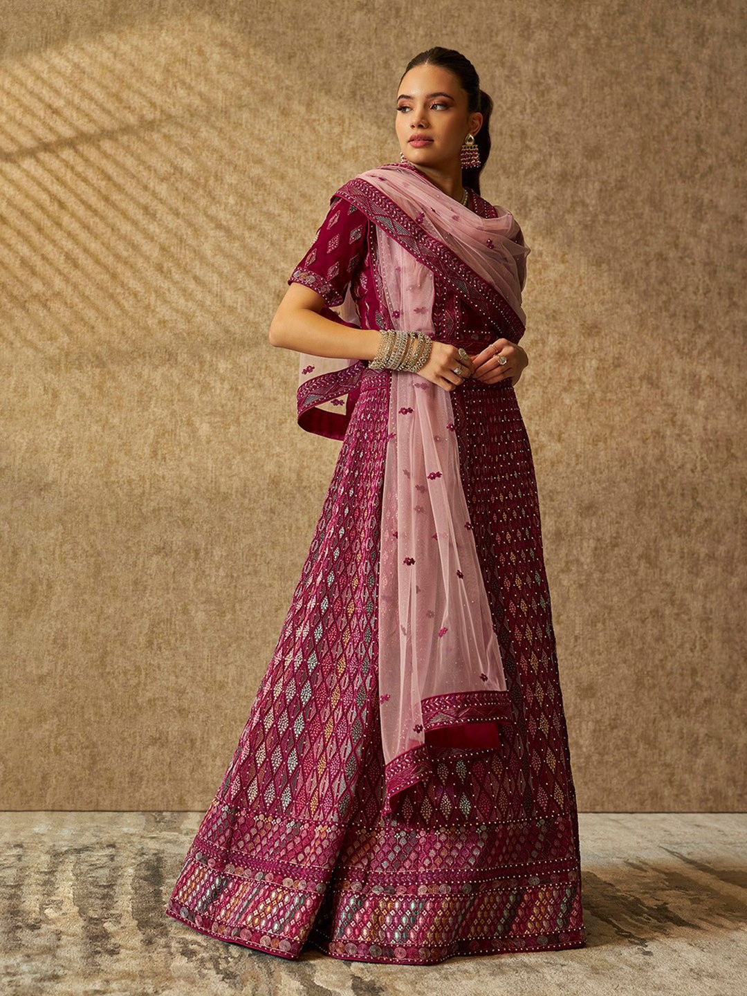 Soch Geometric Embroidered Beads and Stones Unstitched Lehenga & Blouse With Dupatta, Purple
Soch Geometric Embroidered Beads and Stones Unstitched Lehenga & Blouse With Dupatta, Purple