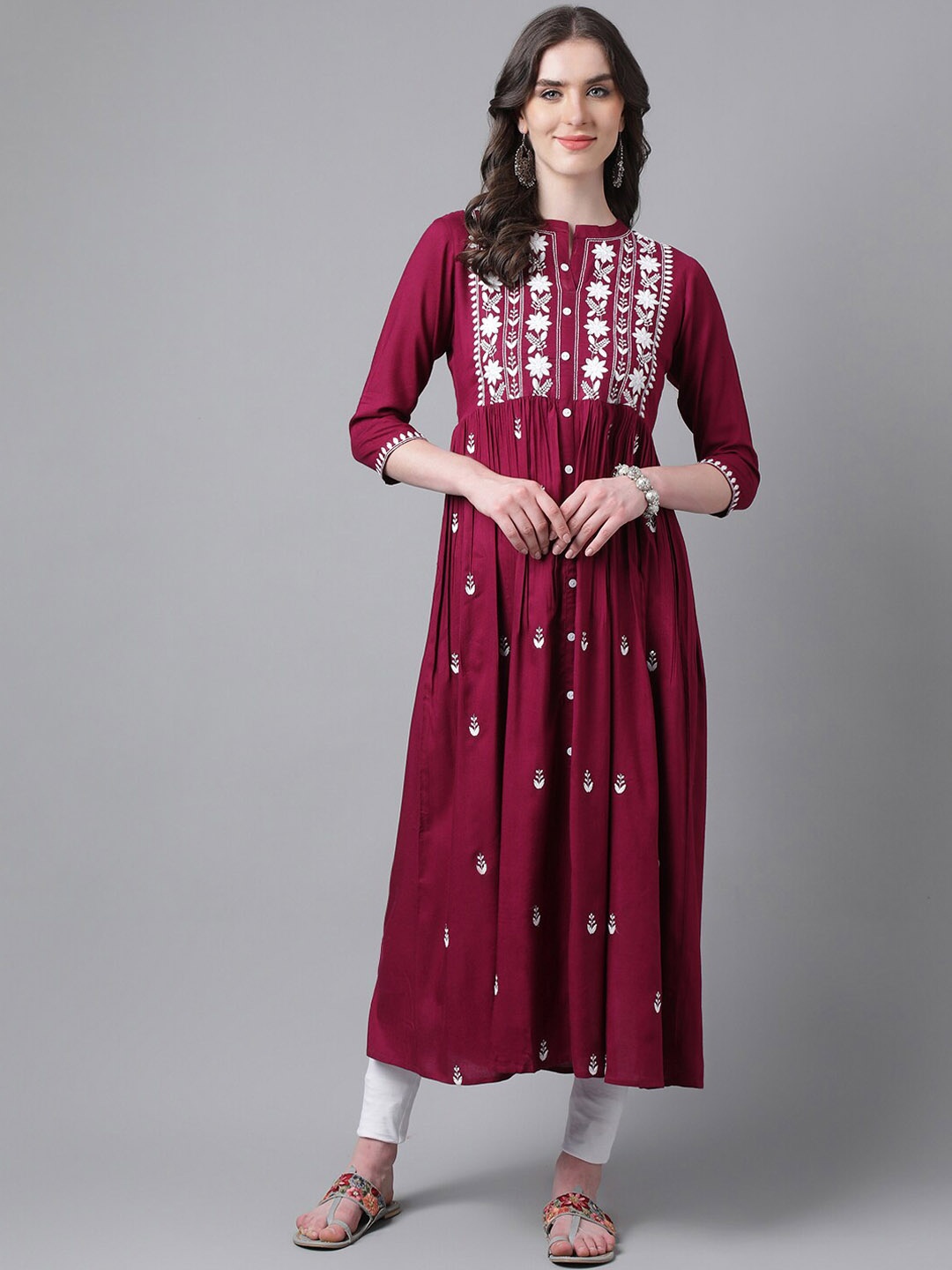 PURVIJA KURTIES Floral Embroidered Thread Work Mandarin Collar Anarkali Kurta, Purple
PURVIJA KURTIES Floral Embroidered Thread Work Mandarin Collar Anarkali Kurta, Purple