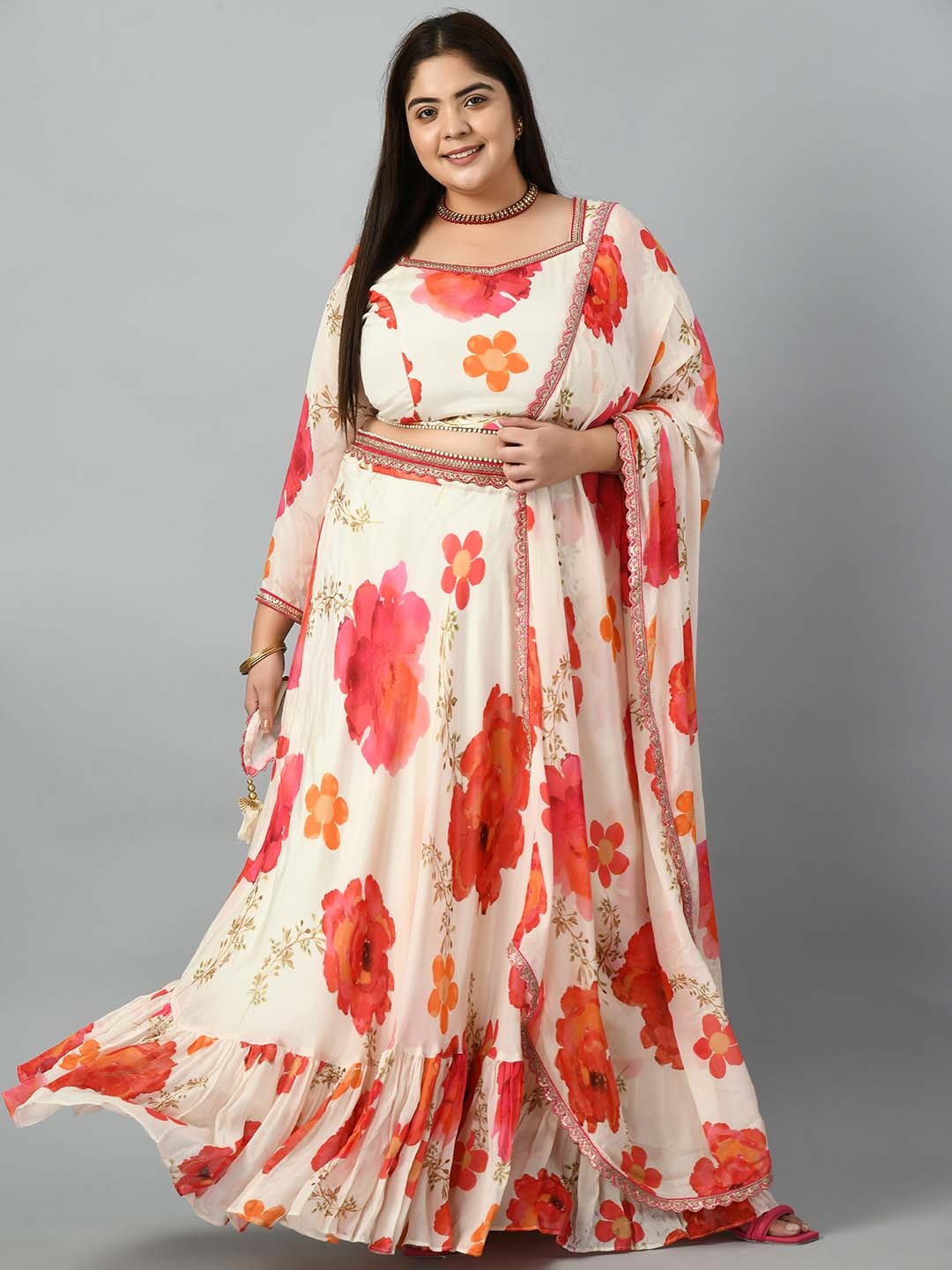 PrettyPlus by Desinoor.com Plus Size Printed Beads and Stones Ready to Wear Lehenga Choli, White
PrettyPlus by Desinoor.com Plus Size Printed Beads and Stones Ready to Wear Lehenga Choli, White