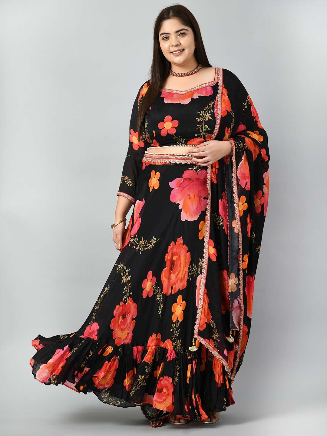 PrettyPlus by Desinoor.com Printed Embellished Ready to Wear Lehenga & Blouse With Dupatta, Black
PrettyPlus by Desinoor.com Printed Embellished Ready to Wear Lehenga & Blouse With Dupatta, Black