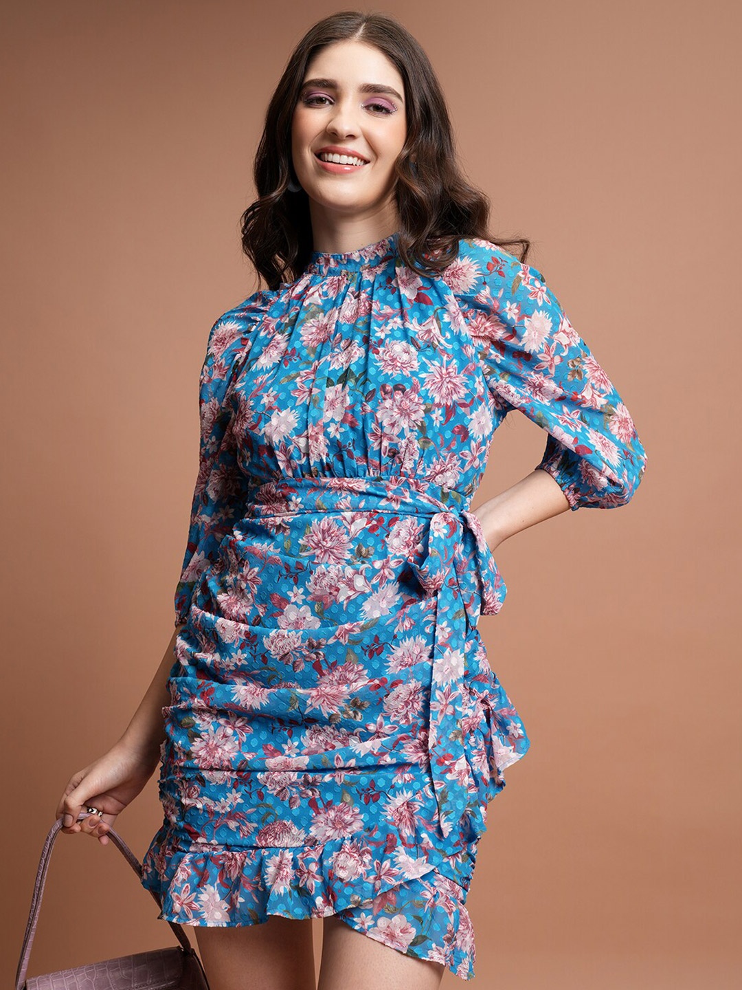 Tokyo Talkies Floral Printed High Neck Puff Sleeves Gathered Ruched Sheath Mini Dress, Blue
Tokyo Talkies Floral Printed High Neck Puff Sleeves Gathered Ruched Sheath Mini Dress, Blue