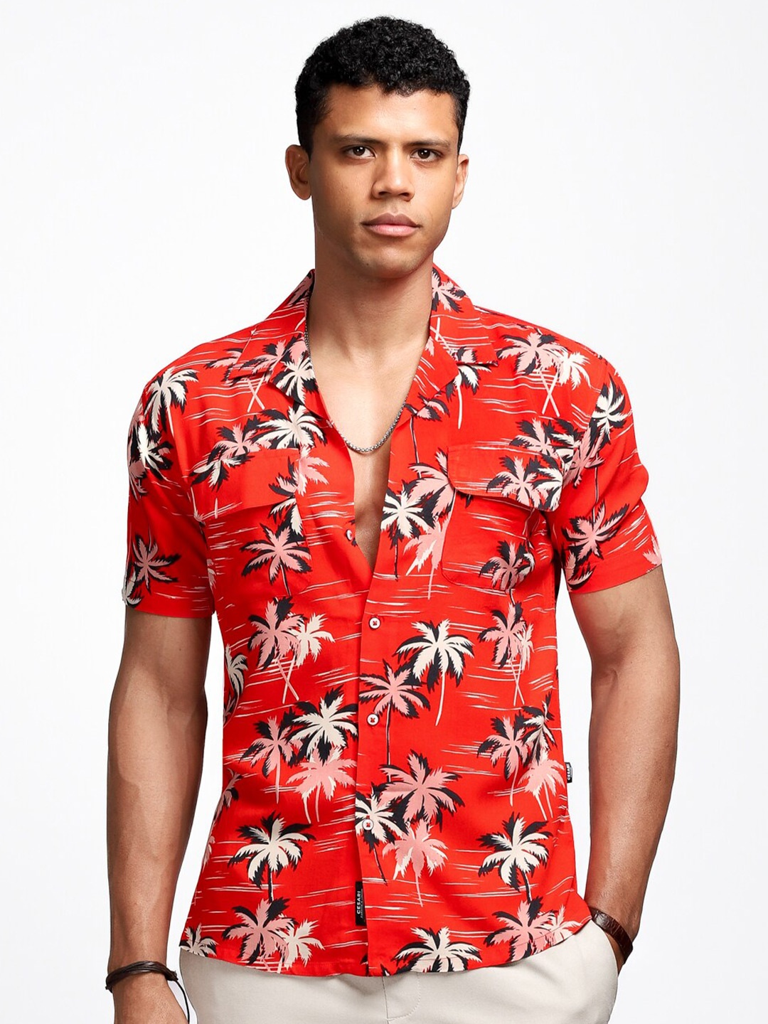 CESARI LONDON Comfort Floral Printed Casual Shirt, Red