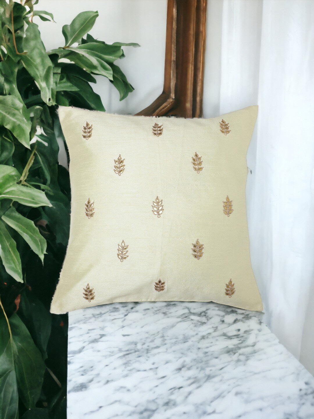 THE COCOTIER Yellow & Gold Toned Floral Embroidered Gotta Patti Silk Square Cushion Cover
THE COCOTIER Yellow & Gold Toned Floral Embroidered Gotta Patti Silk Square Cushion Cover
