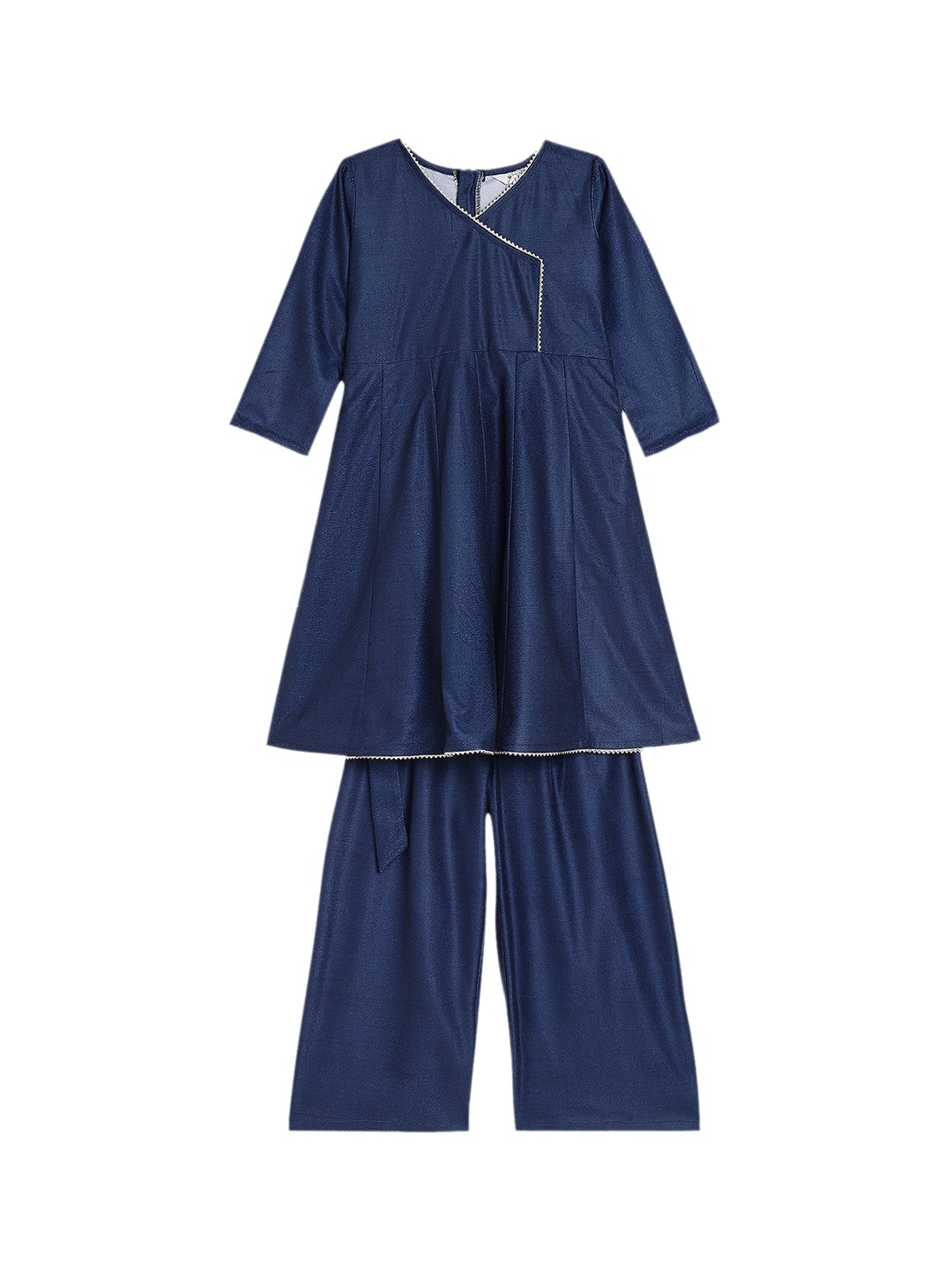 AHALYAA KIDS Girls Angrakha V-Neck Gotta Patti Velvet Anarkali Kurta With Palazzos, Navy blue
AHALYAA KIDS Girls Angrakha V-Neck Gotta Patti Velvet Anarkali Kurta With Palazzos, Navy blue