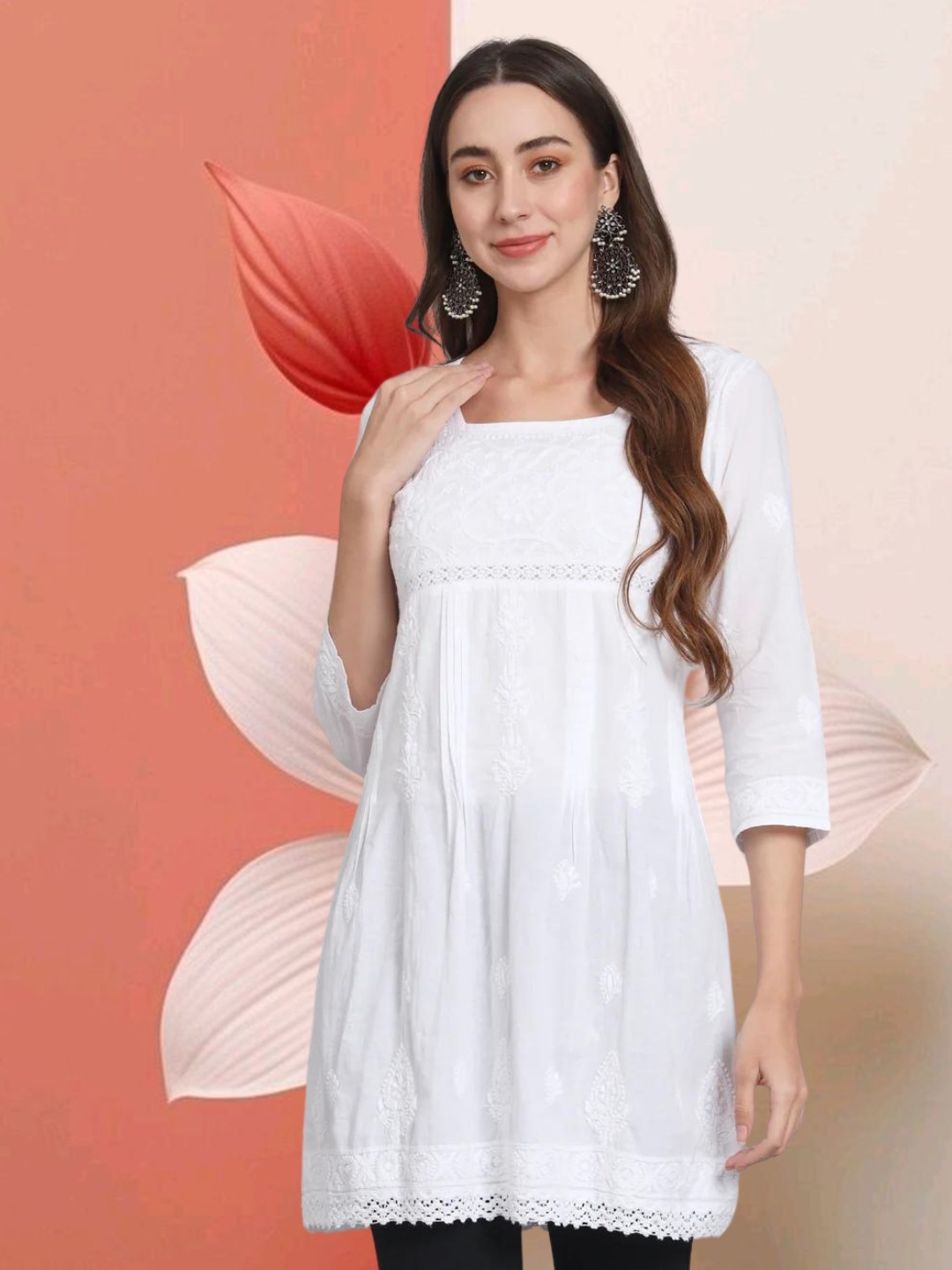 PARAMOUNT CHIKAN Lucknowi Chikankari Embroidered Square Neck Cotton A-Line Kurta, White
PARAMOUNT CHIKAN Lucknowi Chikankari Embroidered Square Neck Cotton A-Line Kurta, White