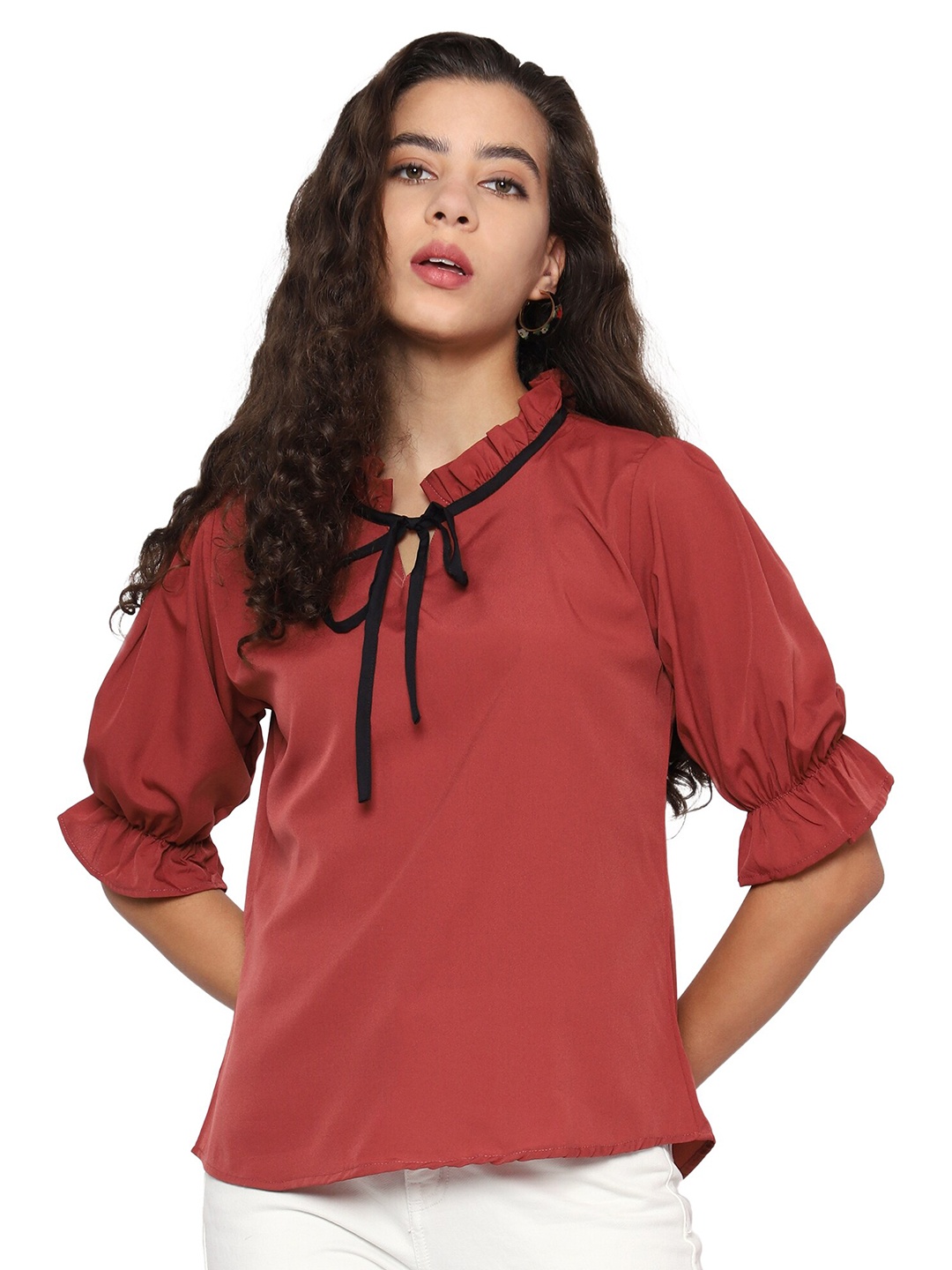 SHIJILA Tie-Up Neck Top, Maroon