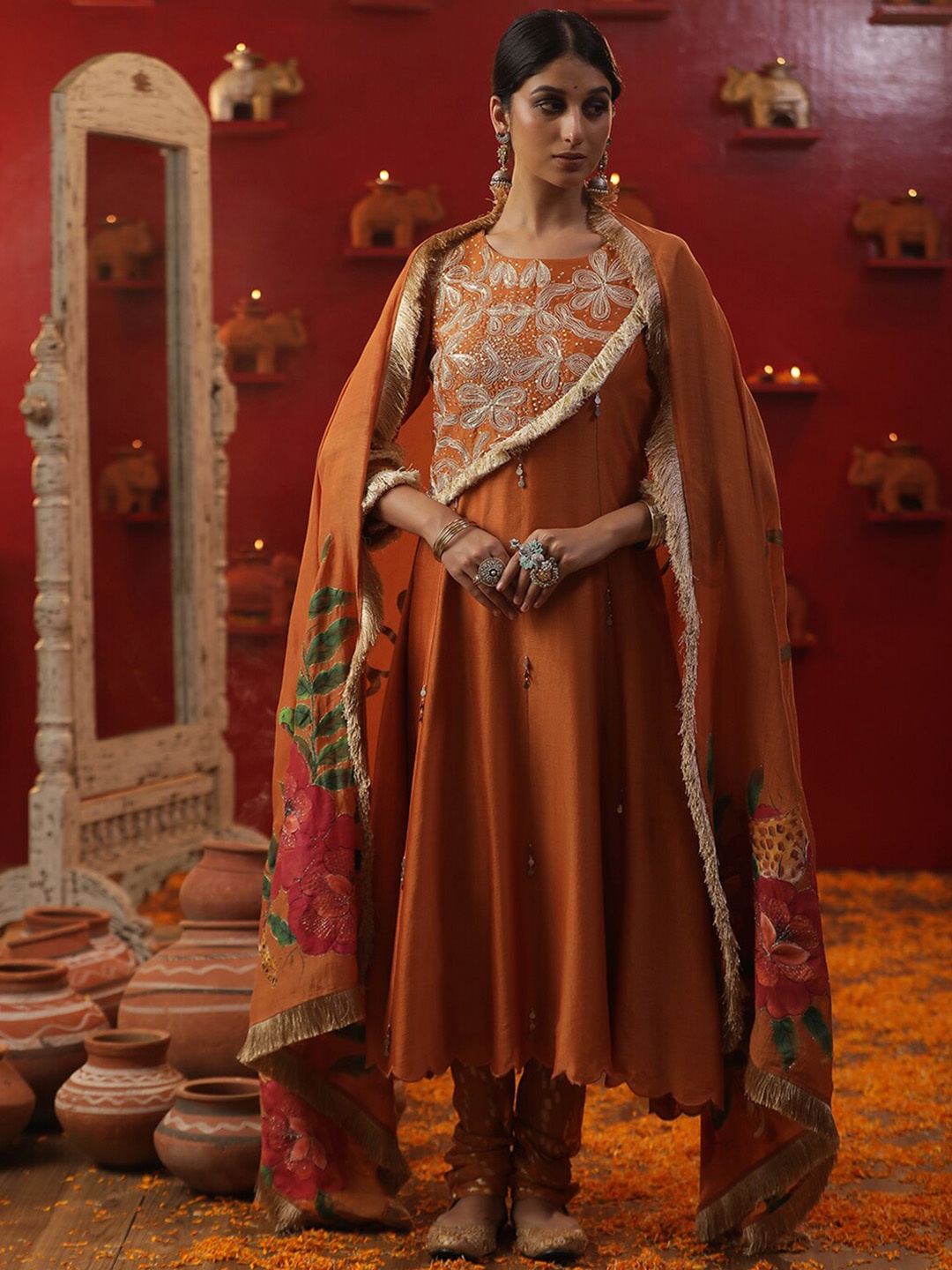 ARPITA SULAKSHANA Floral Yoke Design Chanderi Silk Kurta & Churidar With Dupatta, Orange
ARPITA SULAKSHANA Floral Yoke Design Chanderi Silk Kurta & Churidar With Dupatta, Orange
