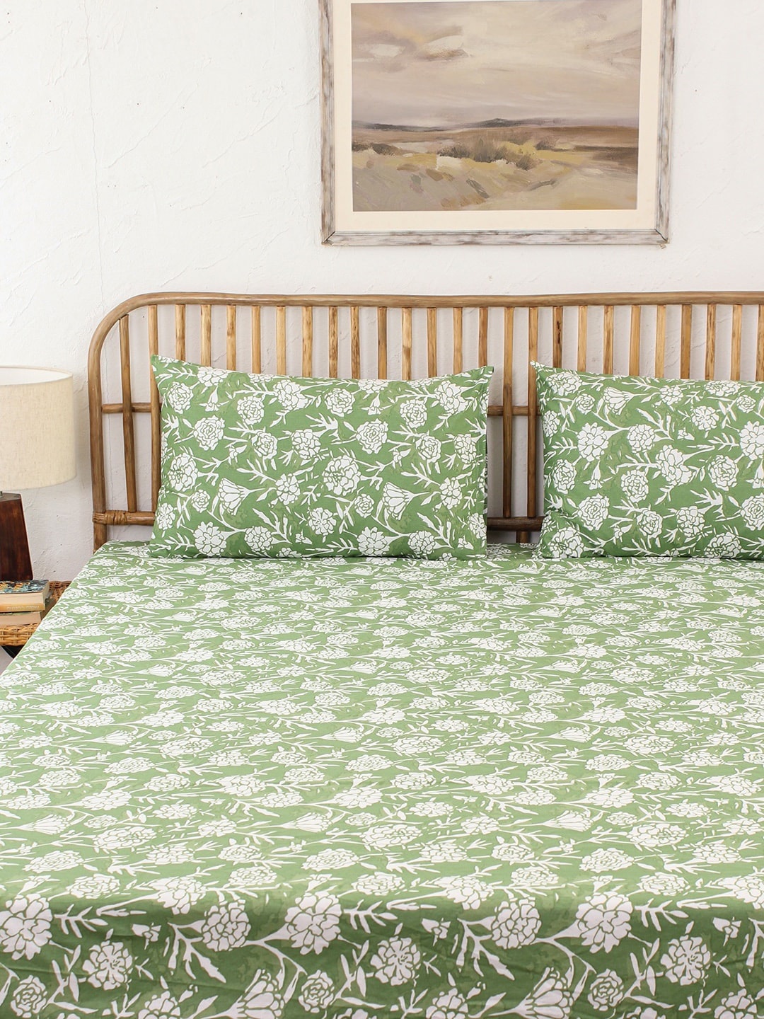 House This Genda Phool Green Floral Printed 144 TC Pure Cotton Super Queen Bedding Set
House This Genda Phool Green Floral Printed 144 TC Pure Cotton Super Queen Bedding Set