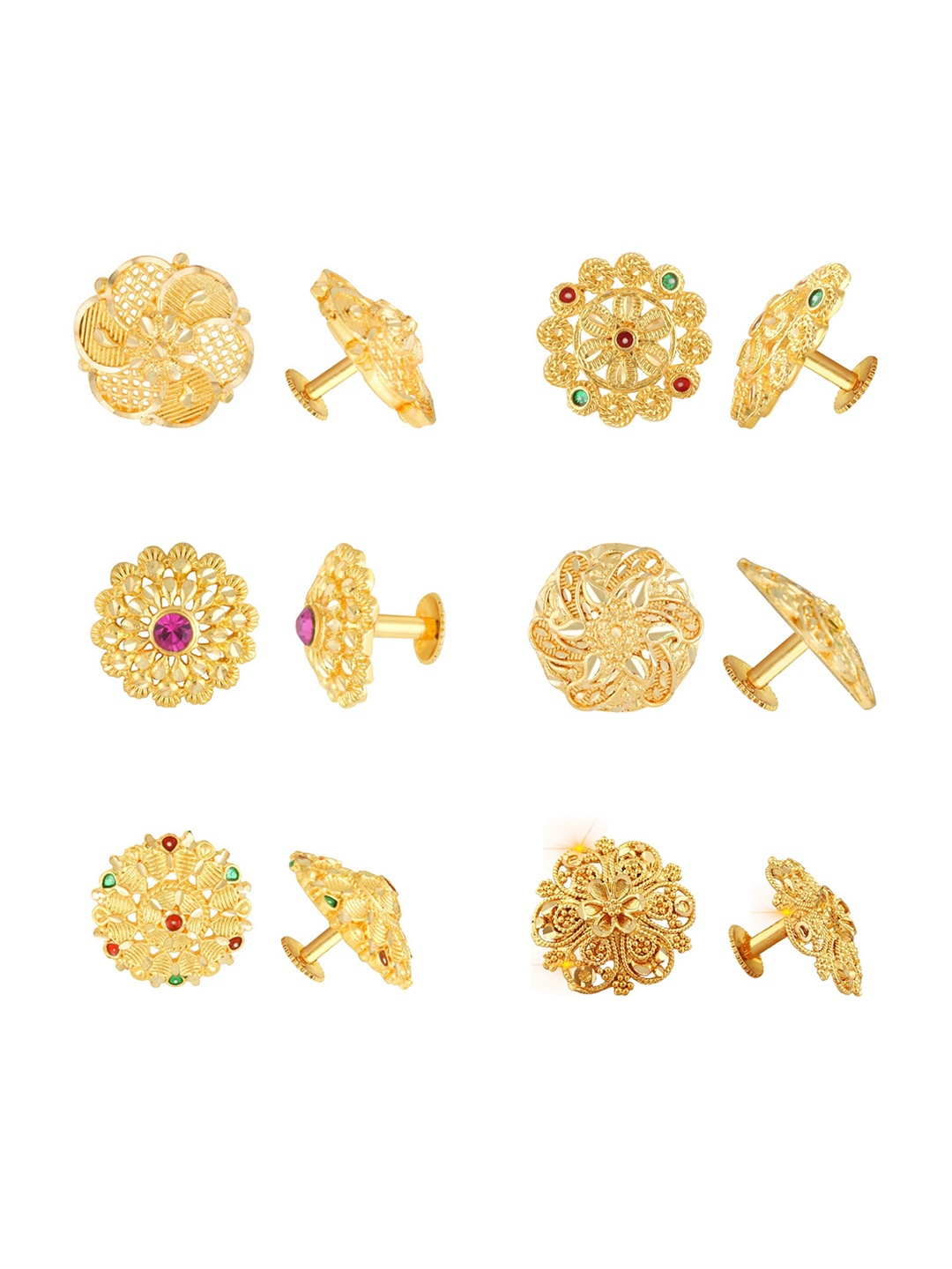 Vighnaharta Set Of 6 Gold-Plated Artificial Stones-Studded Floral Studs Earrings
Vighnaharta Set Of 6 Gold-Plated Artificial Stones-Studded Floral Studs Earrings