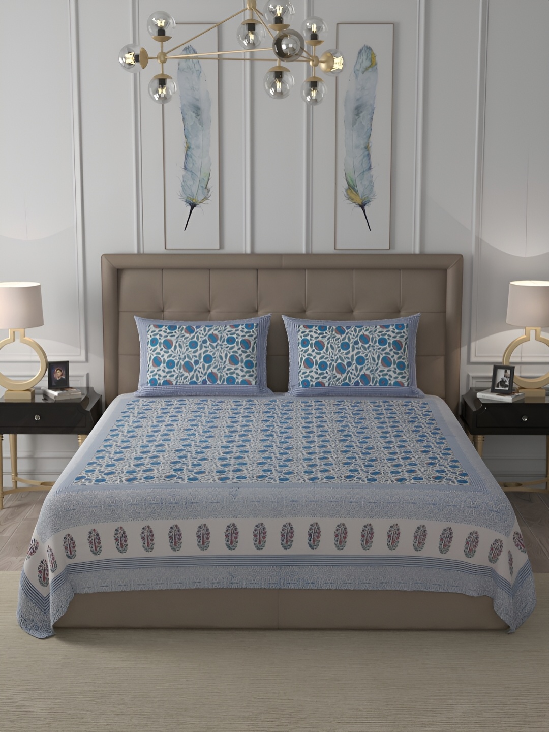 Wayne Martin Blue & White Floral Cotton 400 TC King Bedsheet With 2 Pillow Covers
Wayne Martin Blue & White Floral Cotton 400 TC King Bedsheet With 2 Pillow Covers
