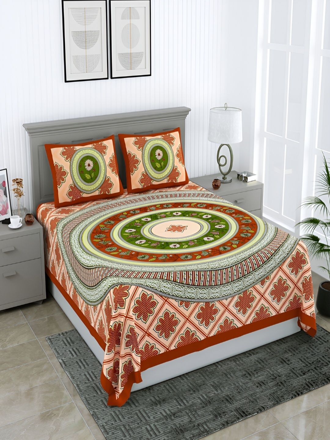 Wayne Martin Beige & Red Floral Cotton 210 TC Queen Bedsheet With 2 Pillow Covers
Wayne Martin Beige & Red Floral Cotton 210 TC Queen Bedsheet With 2 Pillow Covers