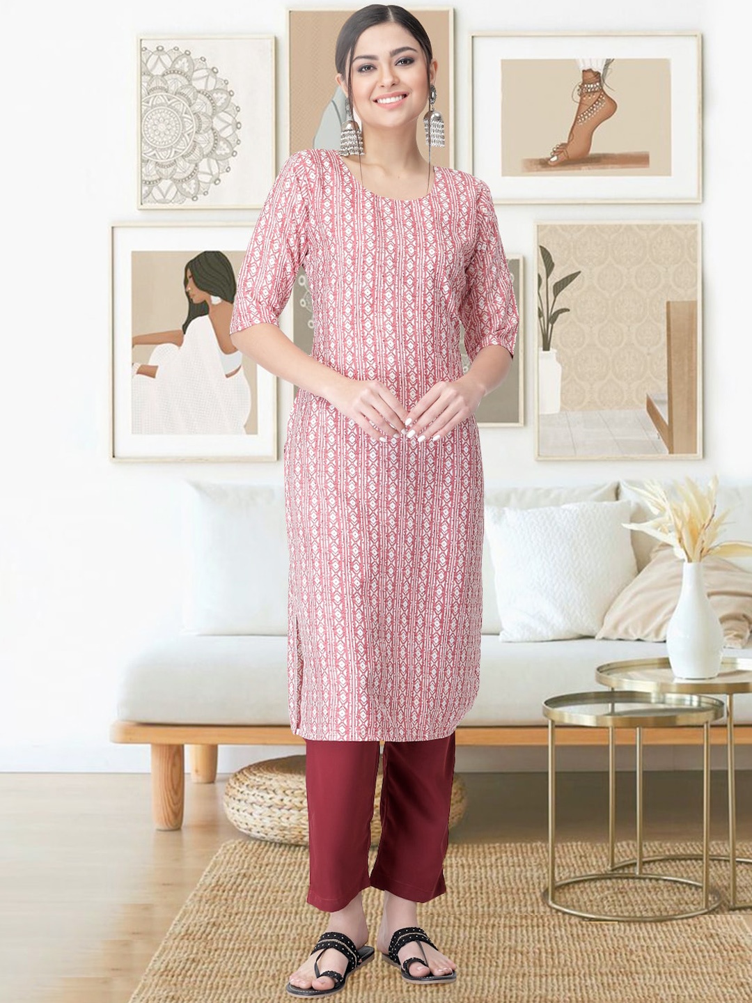 arangya Printed Kurta with Trousers, Pink
