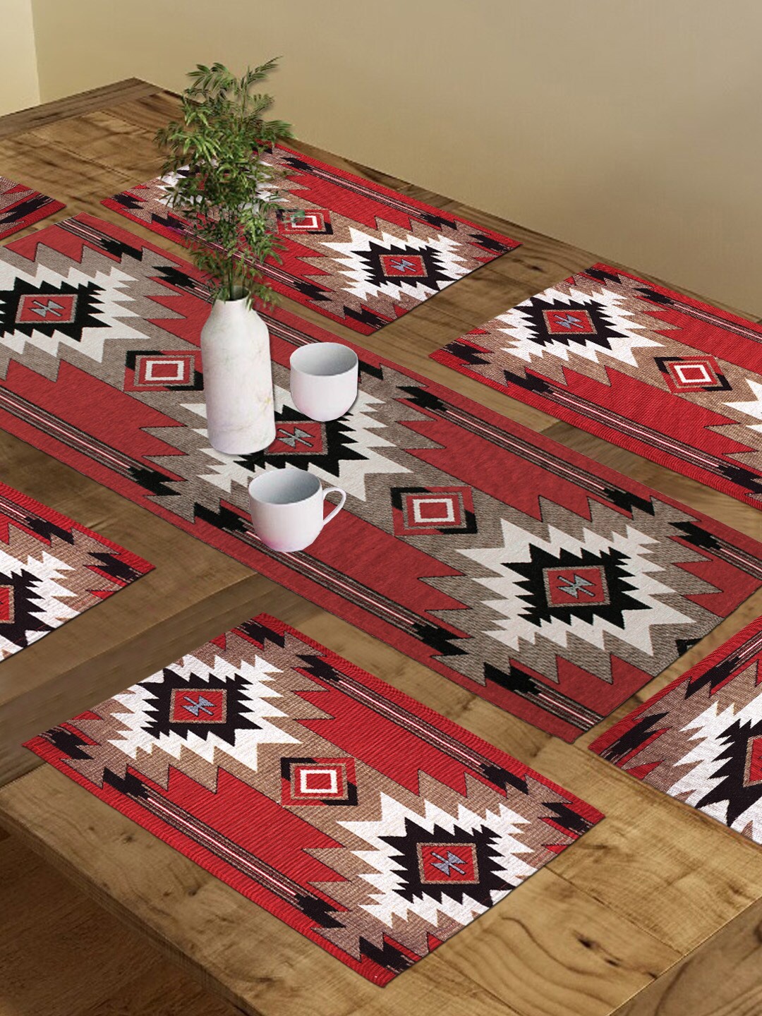 AVI Living Maroon & White 9 Pieces Ikat Jacquard Woven 600 GSM Table Placemats & Runner
AVI Living Maroon & White 9 Pieces Ikat Jacquard Woven 600 GSM Table Placemats & Runner