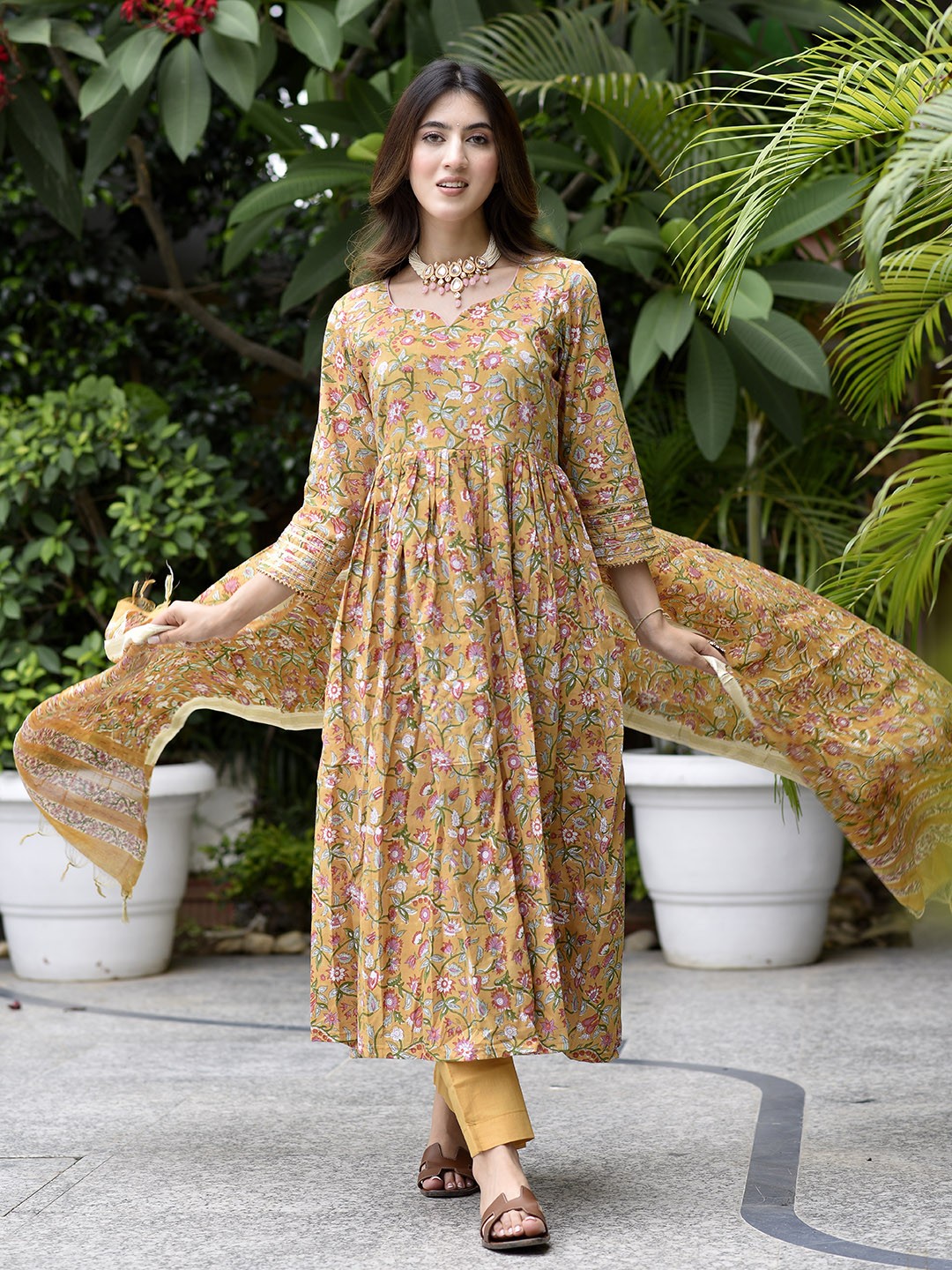 DIMPLE DESIGN STUDIO Ethnic Motifs Printed Empire Pure Cotton Anarkali Kurta Set, Mustard
DIMPLE DESIGN STUDIO Ethnic Motifs Printed Empire Pure Cotton Anarkali Kurta Set, Mustard