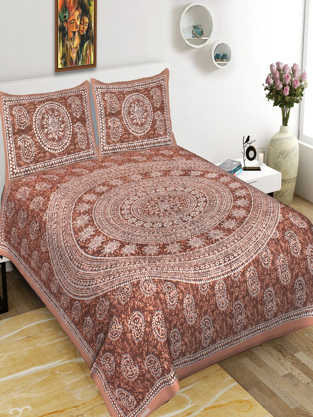 Qfab Brown & White Ethnic Motifs Cotton 144 TC Queen Bedsheet with 2 Pillow Covers
Qfab Brown & White Ethnic Motifs Cotton 144 TC Queen Bedsheet with 2 Pillow Covers