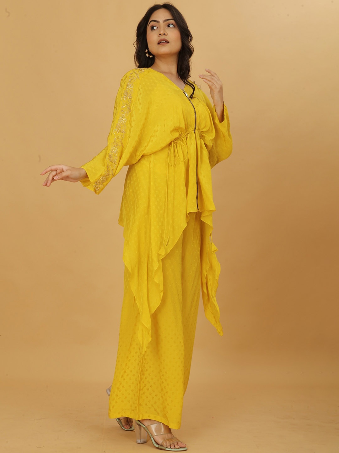 POSHAAK BY RADHEE MANGUKIYA Woven Design V-Neck Ruffled Tunic With Palazzos, Yellow
POSHAAK BY RADHEE MANGUKIYA Woven Design V-Neck Ruffled Tunic With Palazzos, Yellow