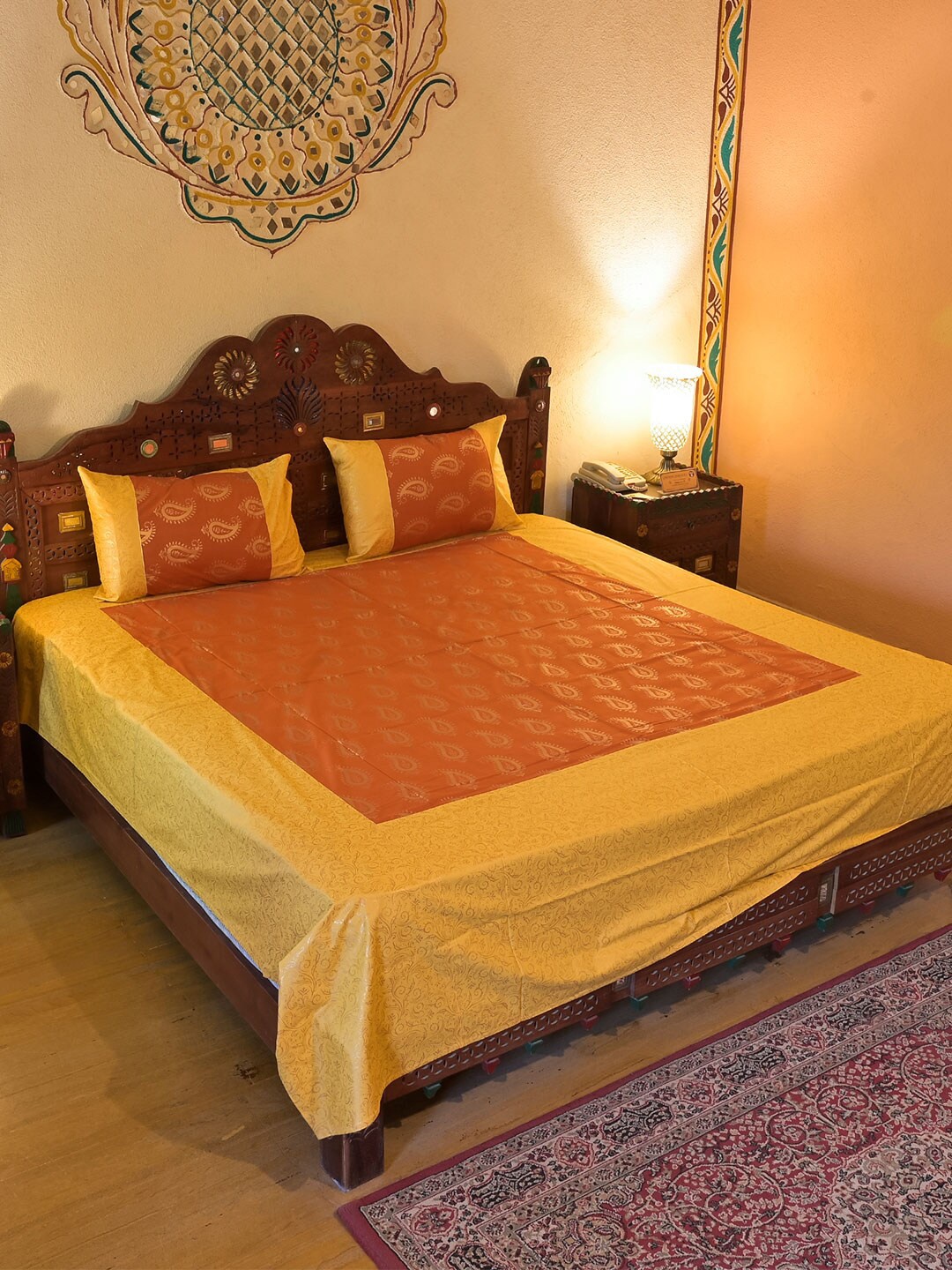Chokhi Dhani Kalagram Printed Rajasthani Cotton Silk Queen Bedsheet With 2 Pillow Covers, Yellow
Chokhi Dhani Kalagram Printed Rajasthani Cotton Silk Queen Bedsheet With 2 Pillow Covers, Yellow