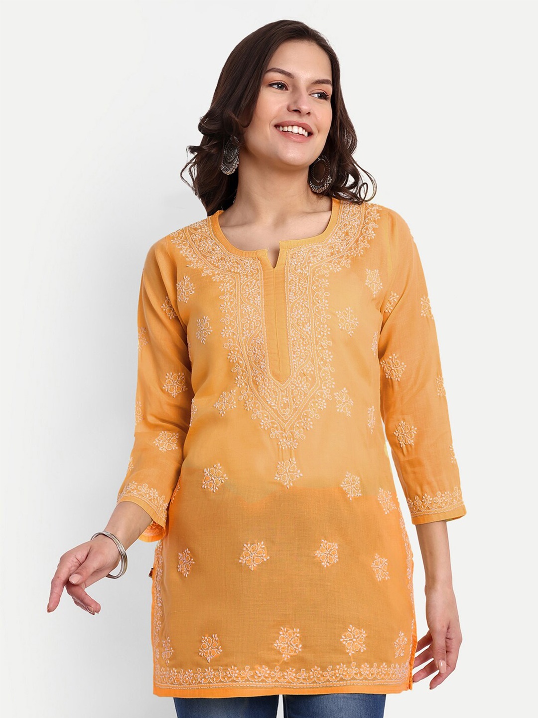 ADA Ethnic Motifs Chikankari Embroidered Thread Work Pure Cotton Thread Work Kurti, Mustard
ADA Ethnic Motifs Chikankari Embroidered Thread Work Pure Cotton Thread Work Kurti, Mustard