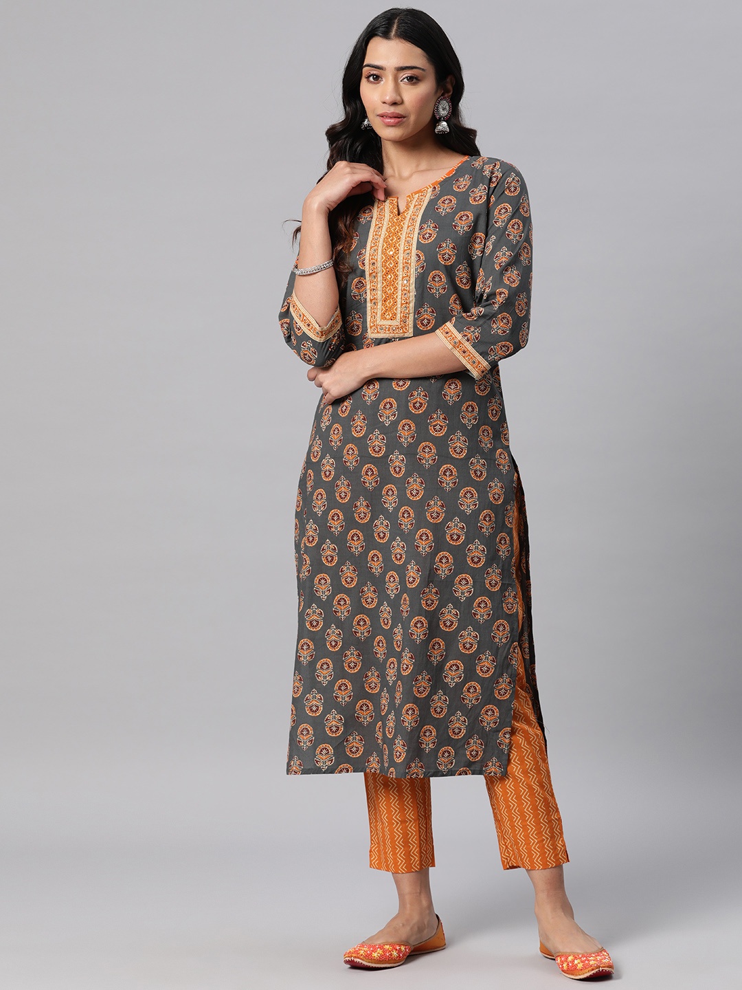 Readiprint Women Ethnic Motifs Printed Sequinned Pure Cotton Kurta with Palazzos, Grey
Readiprint Women Ethnic Motifs Printed Sequinned Pure Cotton Kurta with Palazzos, Grey