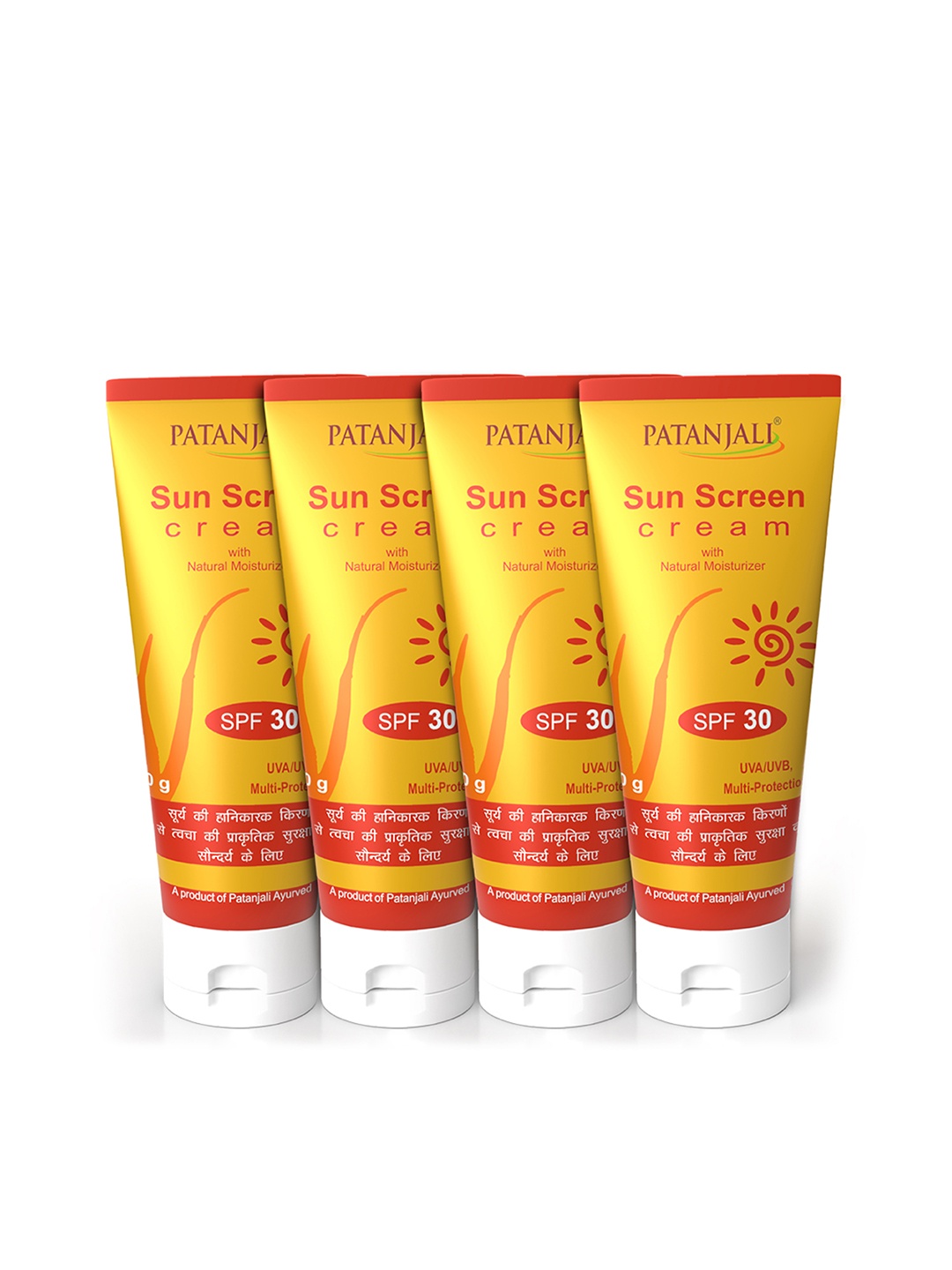 Patanjali Set of 4 SPF 30 Sun Screen Cream with Natural Moisturiser - 50 g Each, Yellow
Patanjali Set of 4 SPF 30 Sun Screen Cream with Natural Moisturiser - 50 g Each, Yellow
