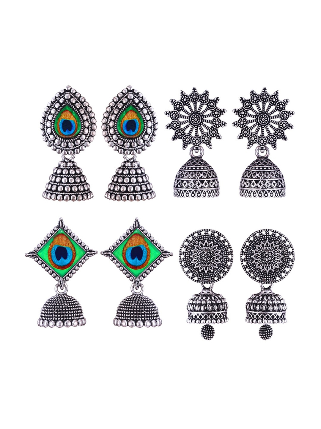MEENAZ Set Of 4 Stainless Steel Silver Plated Artificial Stones and Beads Studded Earrings
MEENAZ Set Of 4 Stainless Steel Silver Plated Artificial Stones and Beads Studded Earrings