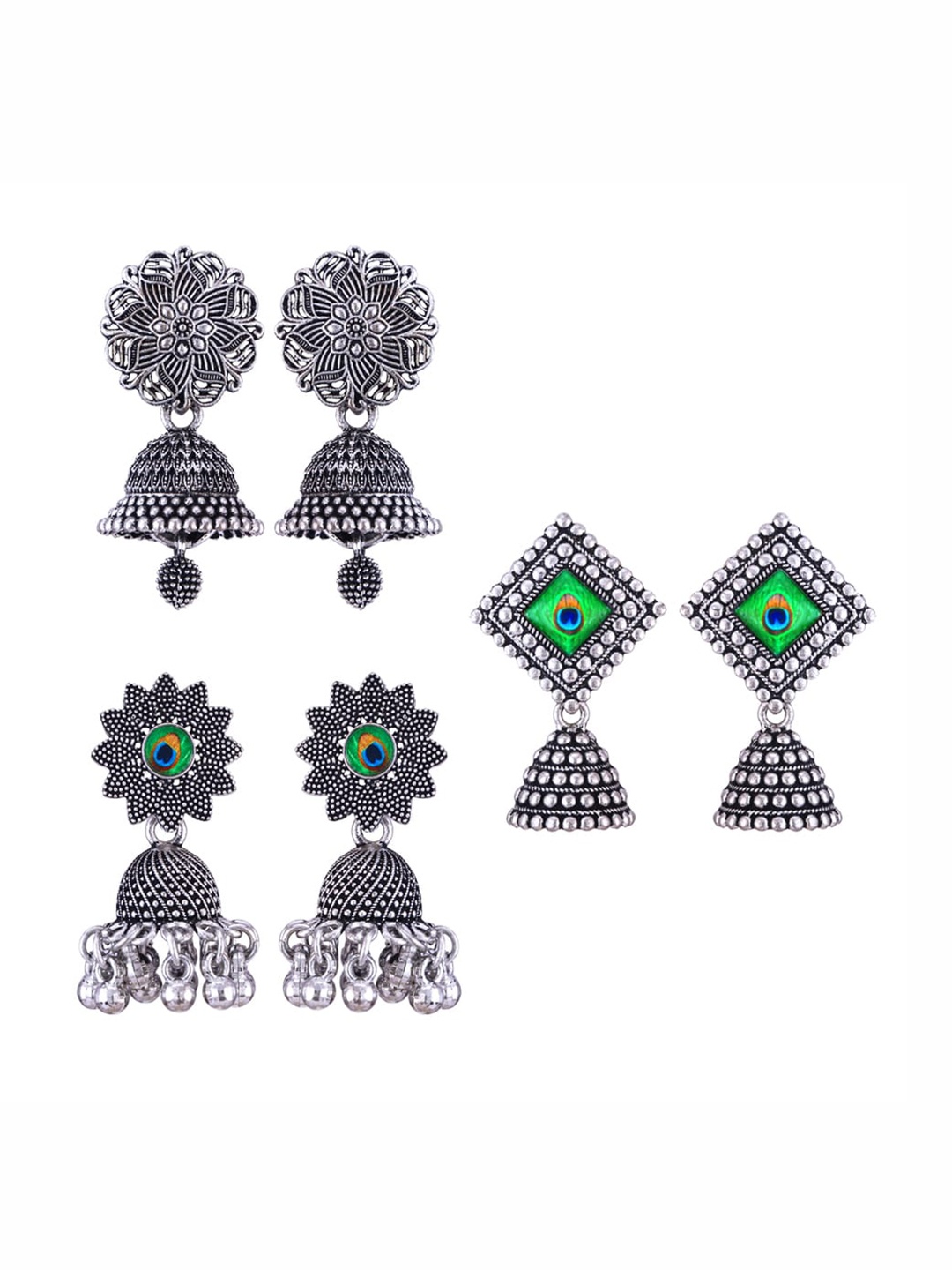 MEENAZ Set Of 3 Stainless Steel Silver Plated Artificial Stones and Beads Studded Earrings
MEENAZ Set Of 3 Stainless Steel Silver Plated Artificial Stones and Beads Studded Earrings