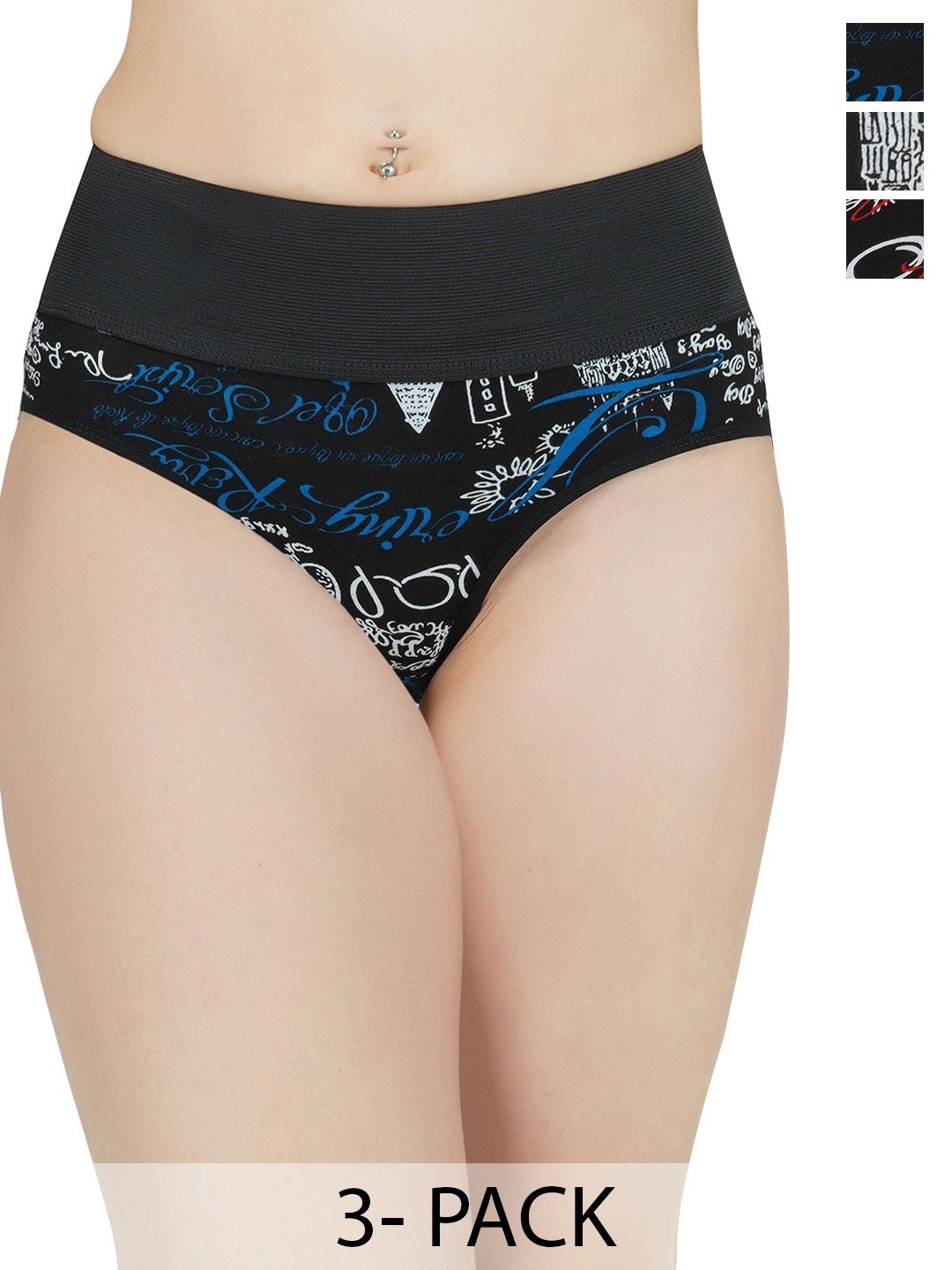 arLa APPAREL Pack Of 3 Typographic Printed Pure Cotton Hipster Briefs, Black