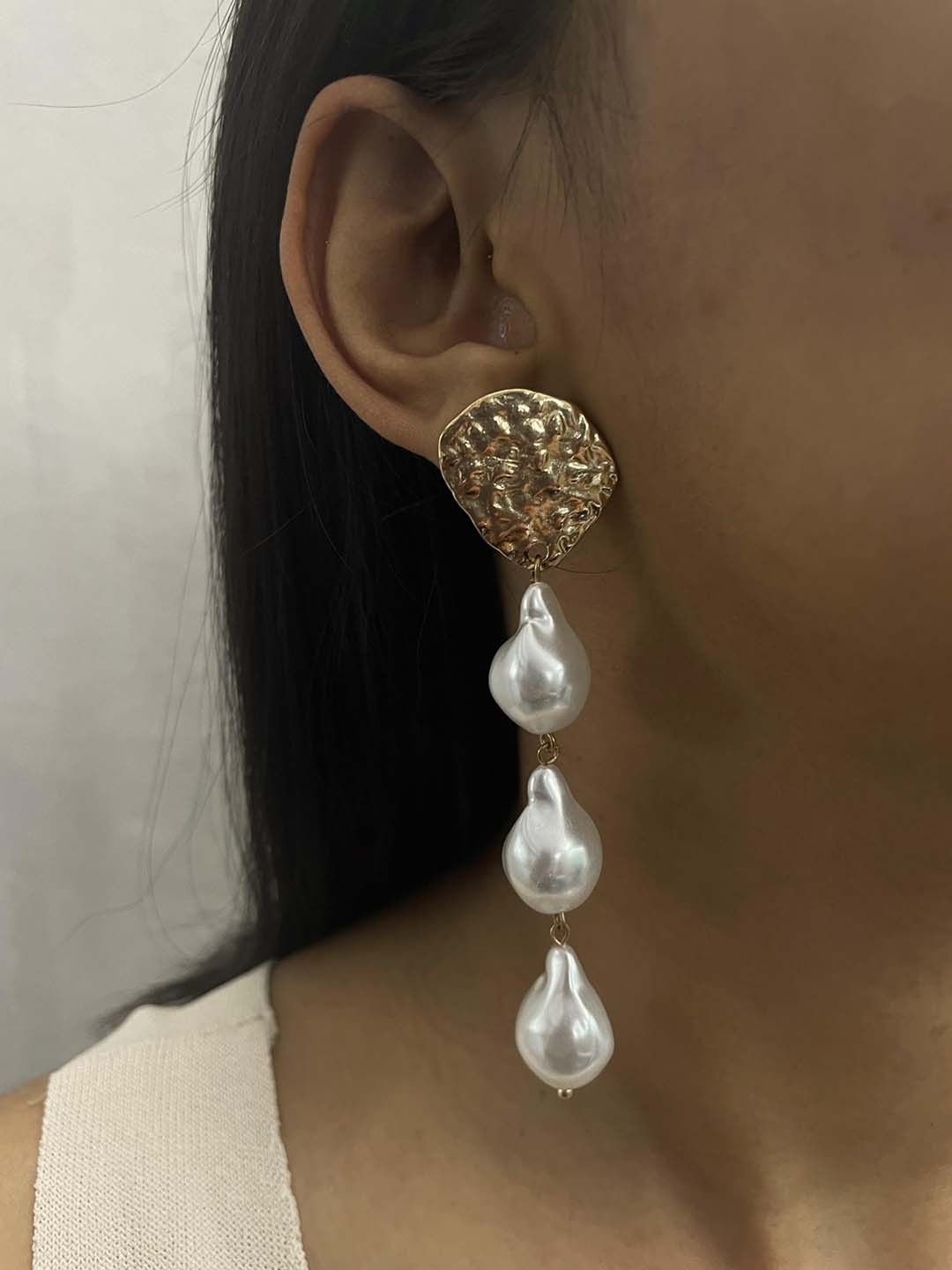 ISHKAARA Gold-Plated Beads Studded Contemporary Drop Earrings