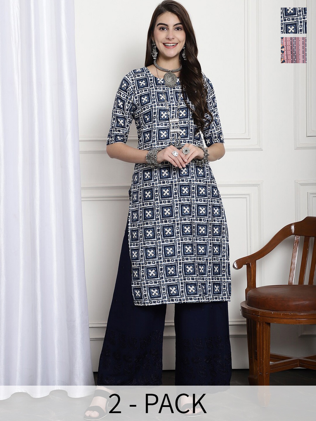 7Threads Selection Of 2 Ethnic Motifs Printed Round Neck Straight Crepe Kurta, Grey
7Threads Selection Of 2 Ethnic Motifs Printed Round Neck Straight Crepe Kurta, Grey