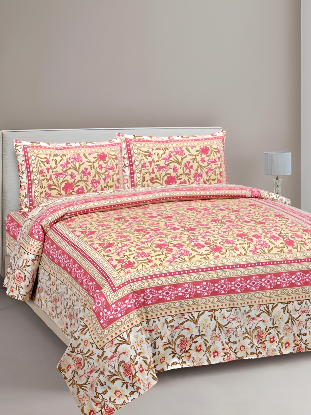 Urban Jaipur Pink & Beige Floral Cotton 186 TC Super Queen Bedsheet with 2 Pillow Covers
Urban Jaipur Pink & Beige Floral Cotton 186 TC Super Queen Bedsheet with 2 Pillow Covers