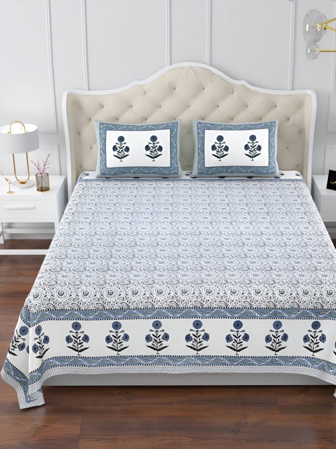 Urban Jaipur Blue & Grey Floral Cotton 210 TC Super King Bedsheet with 2 Pillow Covers
Urban Jaipur Blue & Grey Floral Cotton 210 TC Super King Bedsheet with 2 Pillow Covers