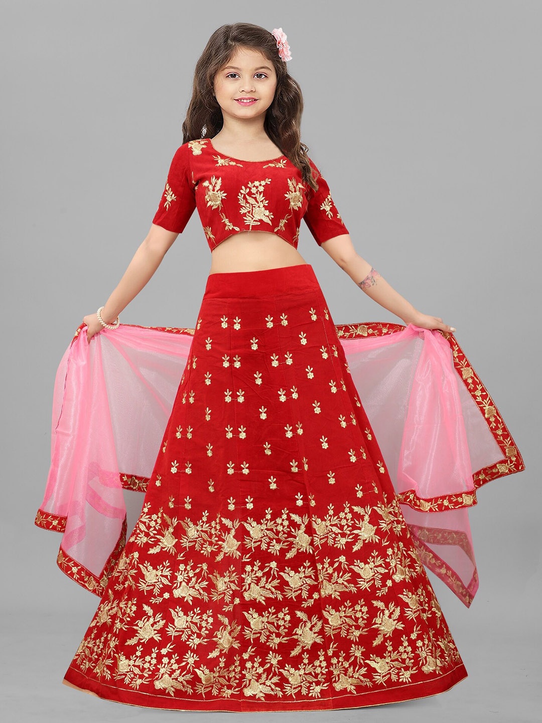 BAESD Girls Embroidered Silk Semi-Stitched Lehenga & Unstitched Blouse With Dupatta, Red
BAESD Girls Embroidered Silk Semi-Stitched Lehenga & Unstitched Blouse With Dupatta, Red