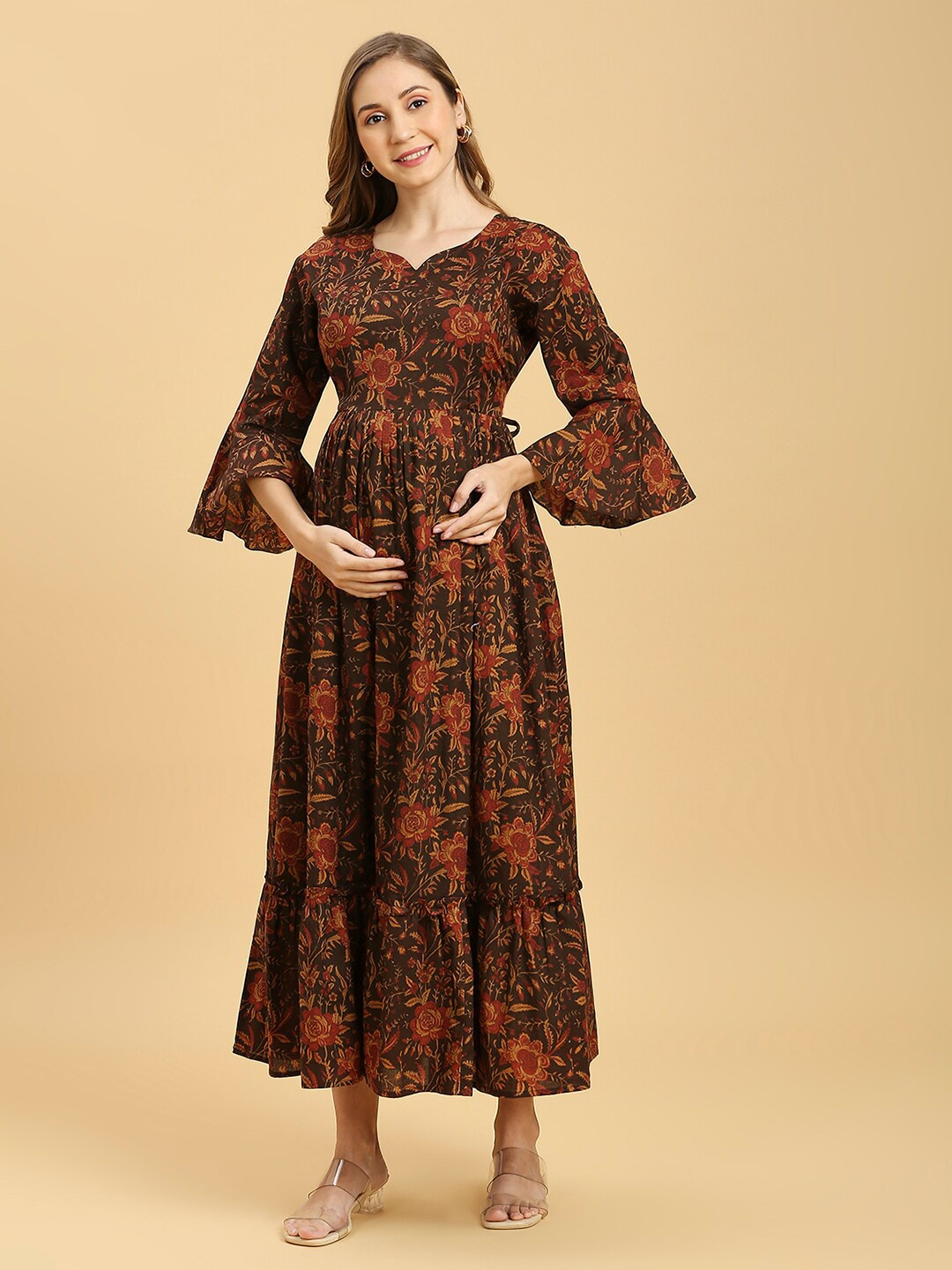 Aanyor Maternity Floral Printed Bell Sleeves Maxi Pure Cotton Fit & Flare Dress, Brown
Aanyor Maternity Floral Printed Bell Sleeves Maxi Pure Cotton Fit & Flare Dress, Brown