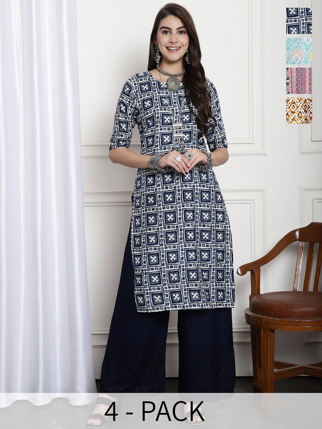 7Threads Women Multicoloured Ethnic Motifs Printed Summer Sheers Crepe Kurta, Multi
7Threads Women Multicoloured Ethnic Motifs Printed Summer Sheers Crepe Kurta, Multi