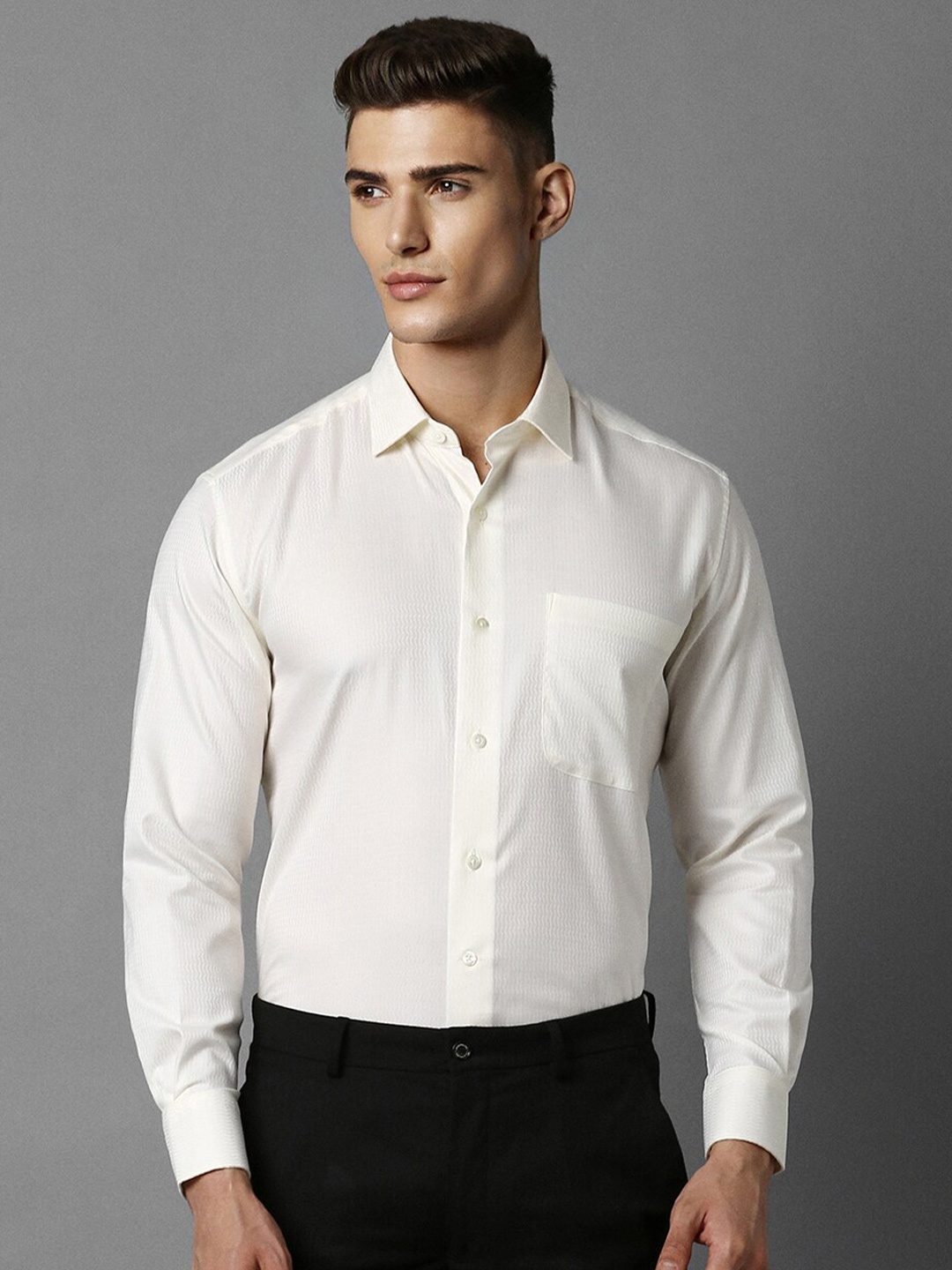Luxure by Louis Philippe Classic Textured Spread Collar Long Sleeve Cotton Formal Shirt, Cream
Luxure by Louis Philippe Classic Textured Spread Collar Long Sleeve Cotton Formal Shirt, Cream