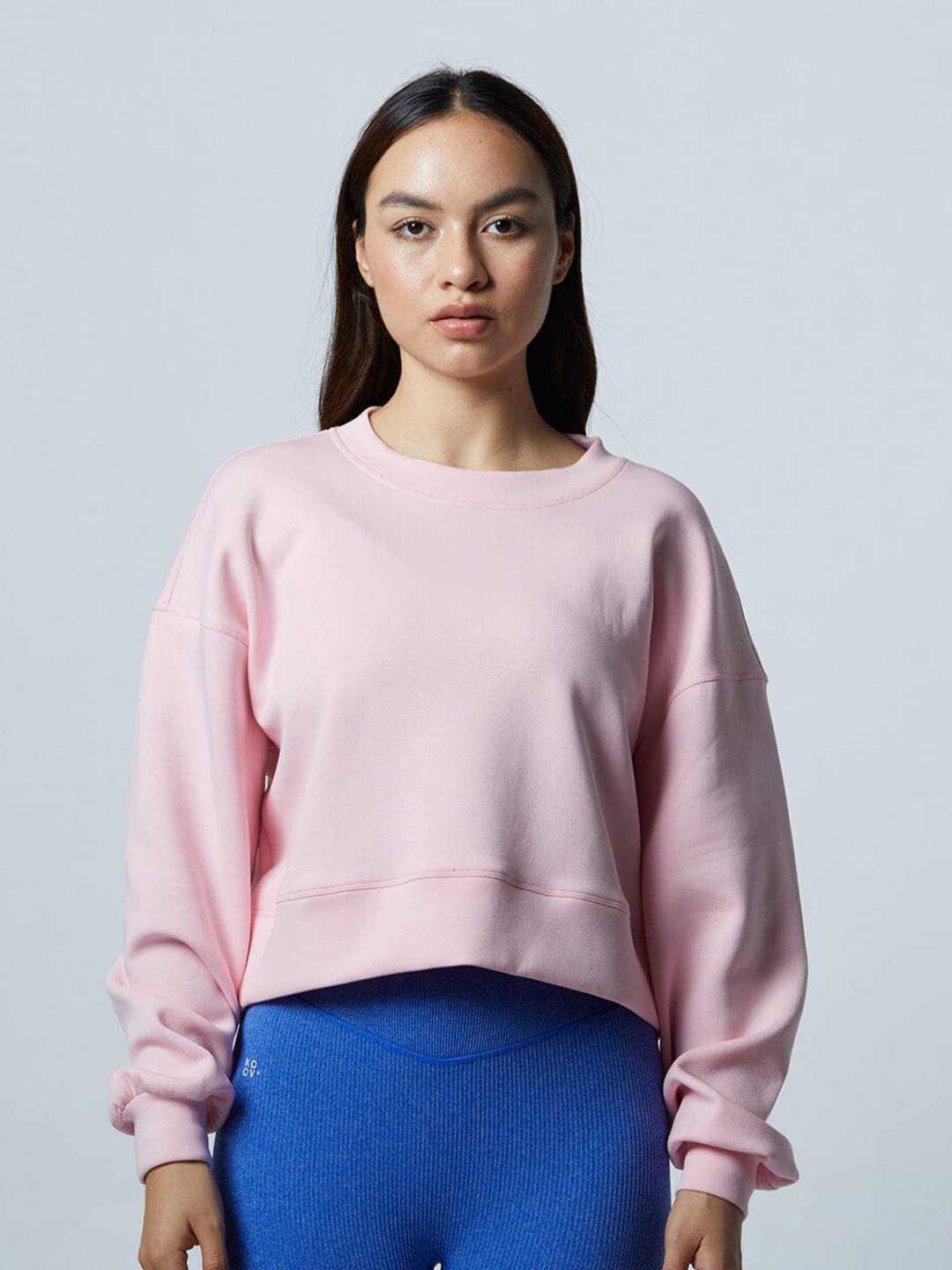 Koovs Long Sleeves Pure Cotton Crop Pullover Sweatshirt, Pink 
Koovs Long Sleeves Pure Cotton Crop Pullover Sweatshirt, Pink