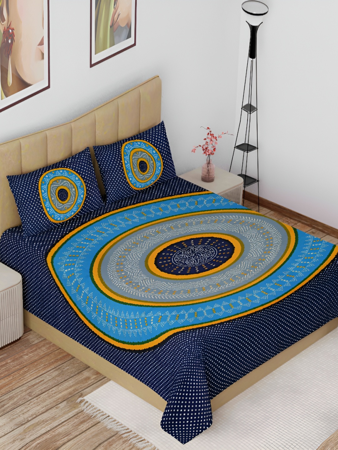 The Craft Monk Blue & Yellow Geometric Cotton 144 TC King Bedsheet with 2 Pillow Covers
The Craft Monk Blue & Yellow Geometric Cotton 144 TC King Bedsheet with 2 Pillow Covers
