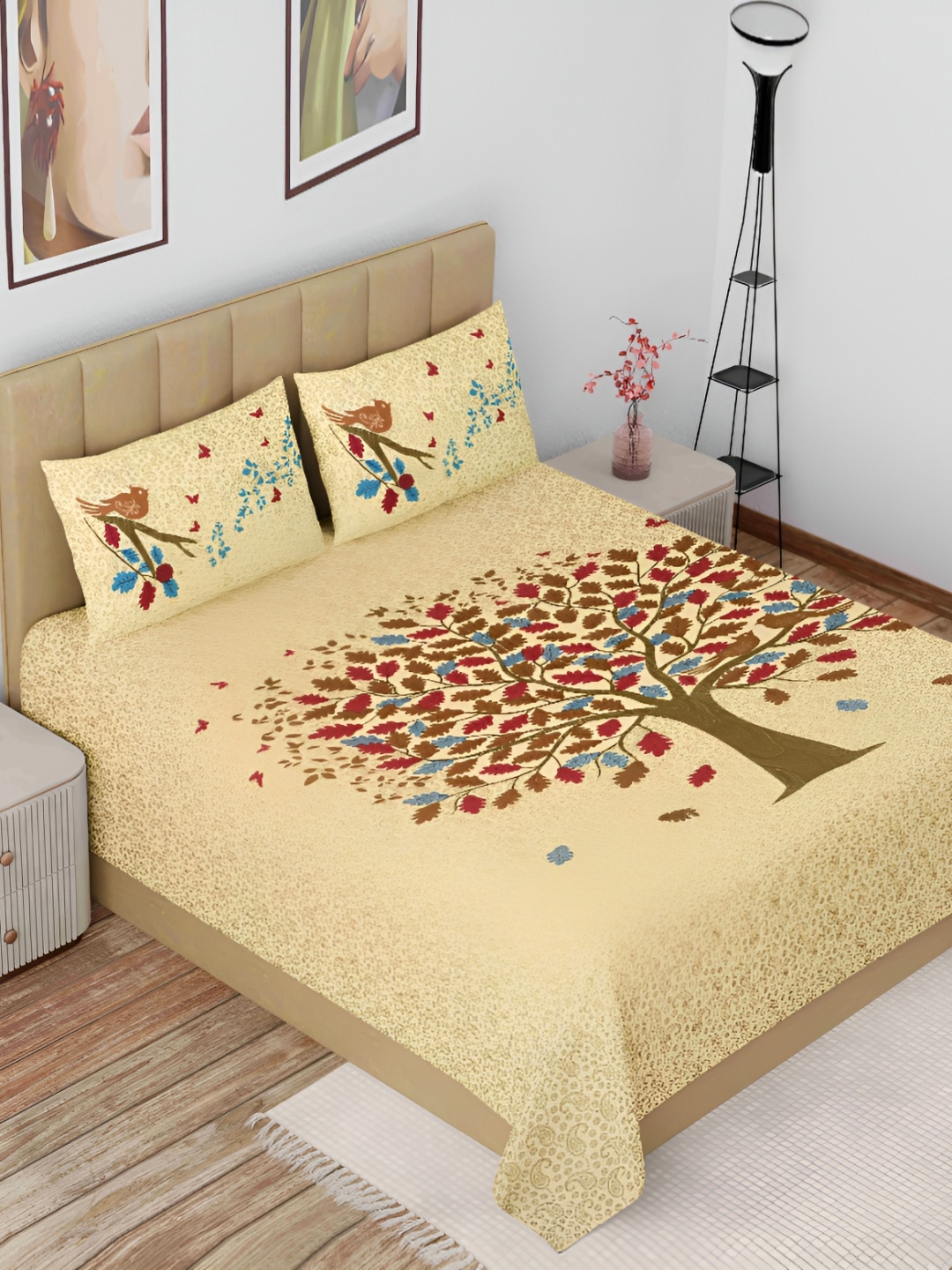 The Craft Monk Beige & Green Floral Cotton 144 TC King Bedsheet with 2 Pillow Covers
The Craft Monk Beige & Green Floral Cotton 144 TC King Bedsheet with 2 Pillow Covers