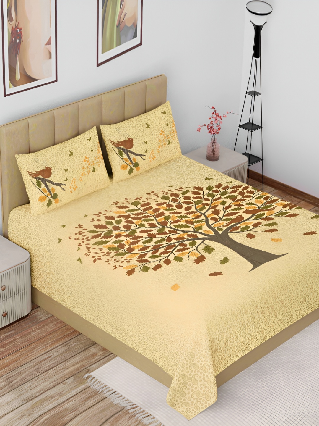 The Craft Monk Beige & Green Floral Cotton 144 TC King Bedsheet with 2 Pillow Covers
The Craft Monk Beige & Green Floral Cotton 144 TC King Bedsheet with 2 Pillow Covers