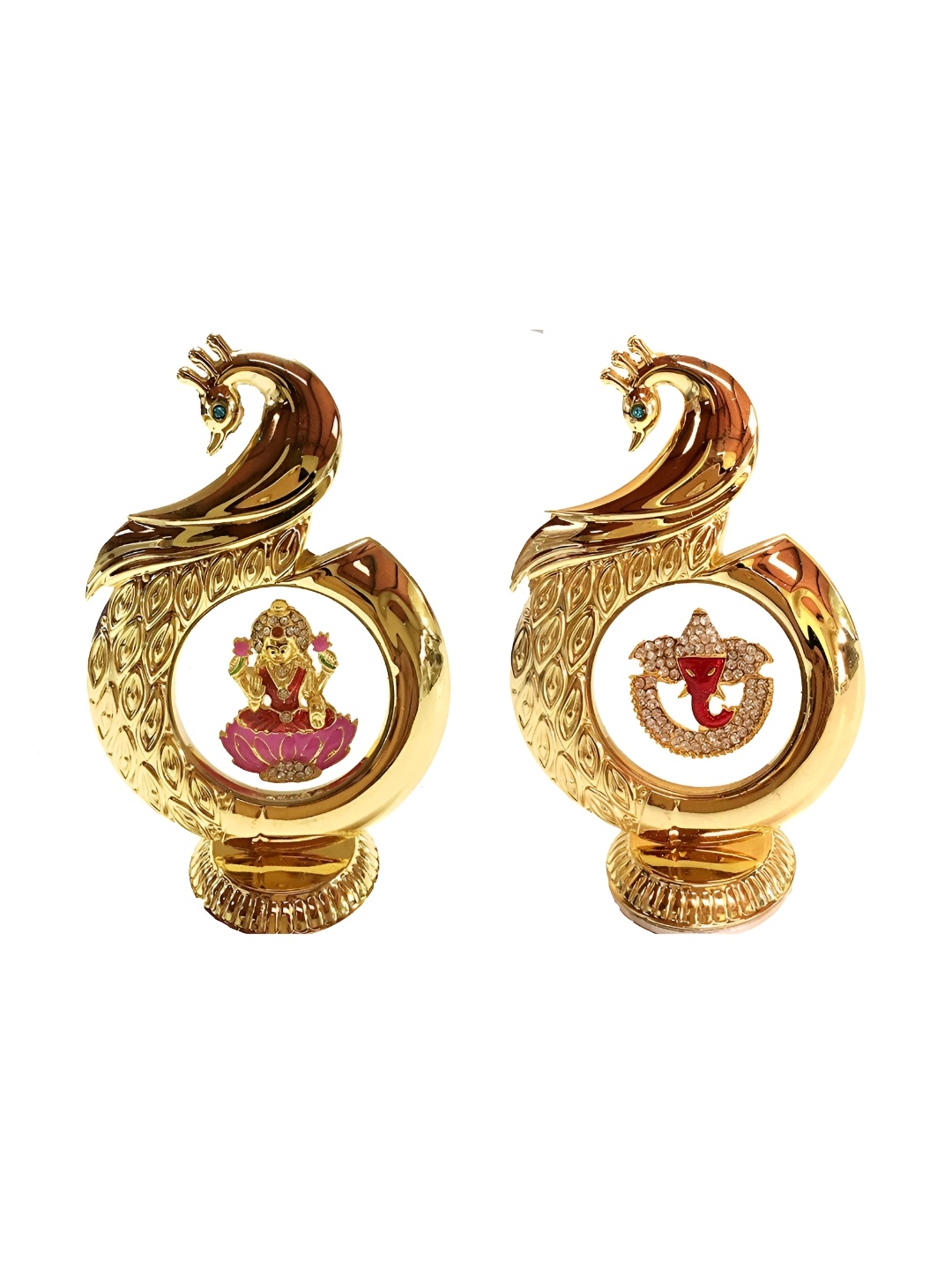 INTERNATIONAL GIFT Gold Toned 2 Pieces Religious Brass Peacock Shape Laxmi Ganesh Idol
INTERNATIONAL GIFT Gold Toned 2 Pieces Religious Brass Peacock Shape Laxmi Ganesh Idol