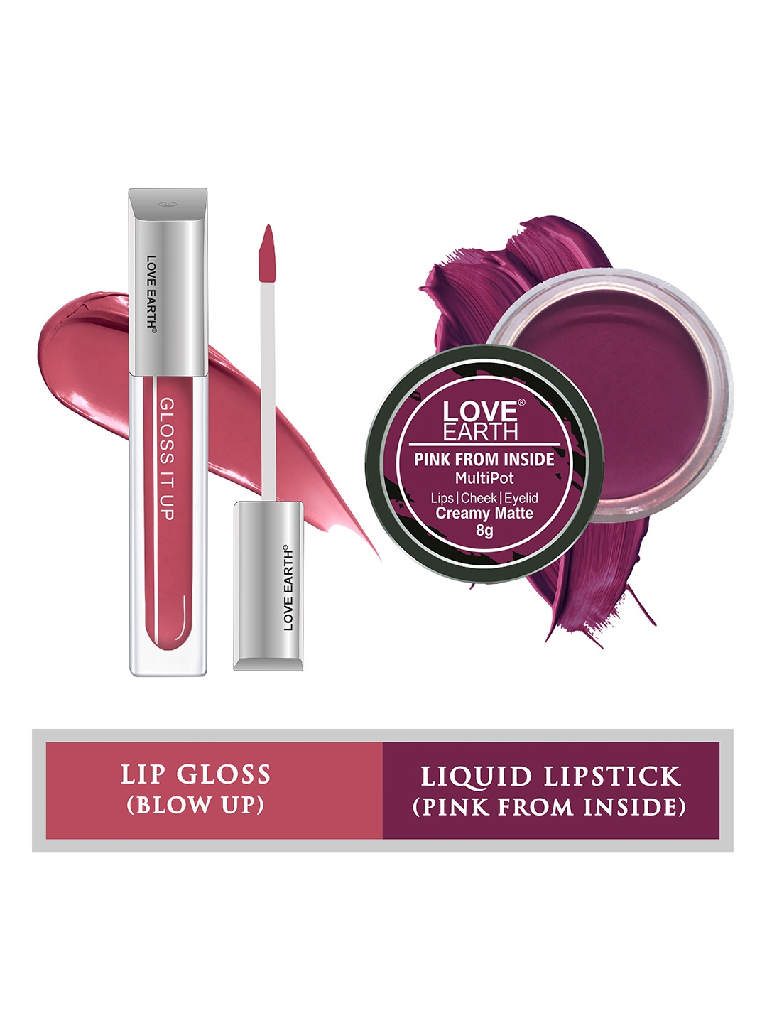 LOVE EARTH 2-Pcs Gloss It Up Lip Gloss & Creme Matte Multipot - Pink From Inside-Blow Up
LOVE EARTH 2-Pcs Gloss It Up Lip Gloss & Creme Matte Multipot - Pink From Inside-Blow Up