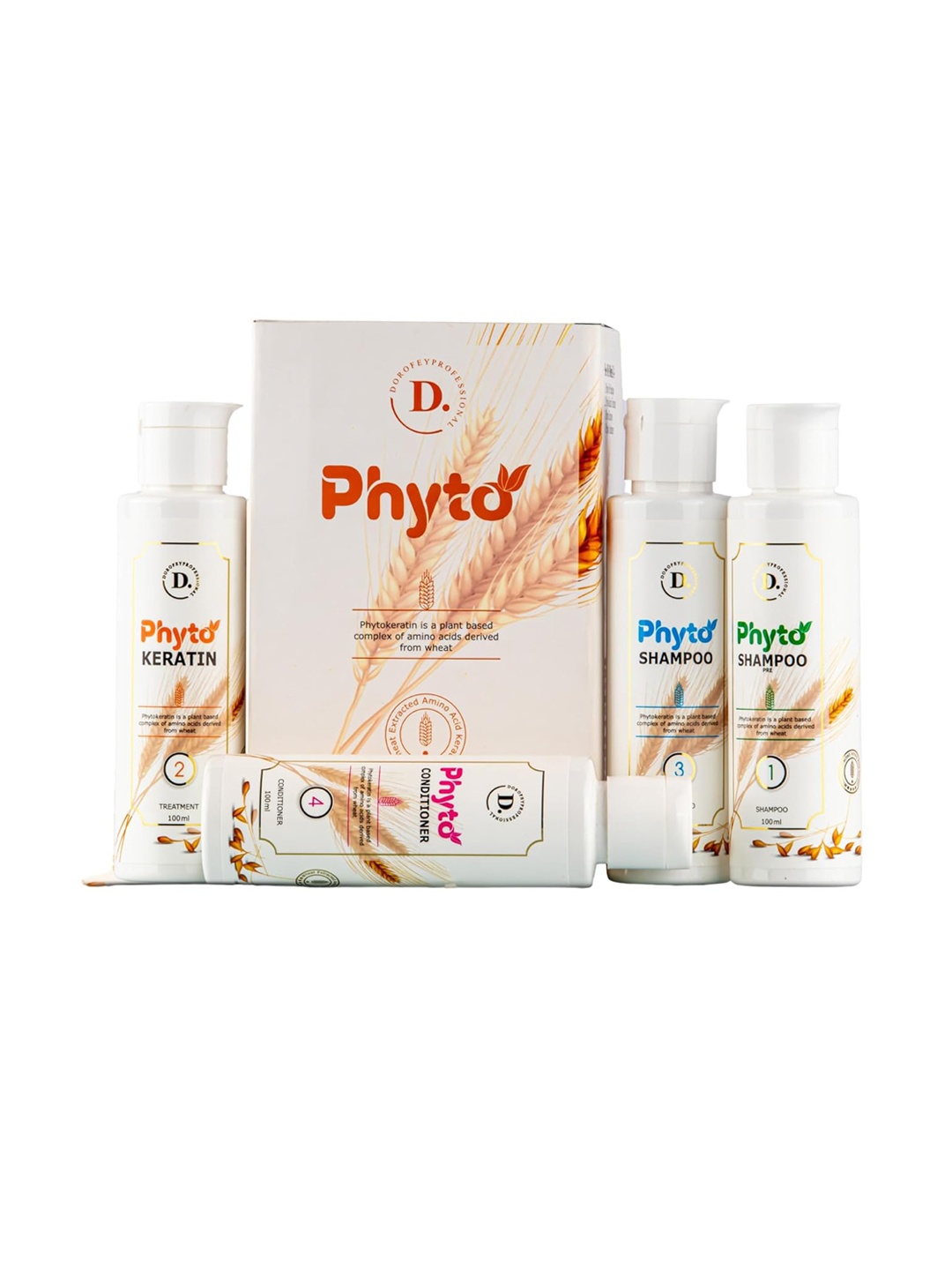 DOROFEY PROFESSIONAL Phyto 4-Pcs Pre Shampoo-Keratin-Shampoo & Conditioner 100ml Each, White
DOROFEY PROFESSIONAL Phyto 4-Pcs Pre Shampoo-Keratin-Shampoo & Conditioner 100ml Each, White