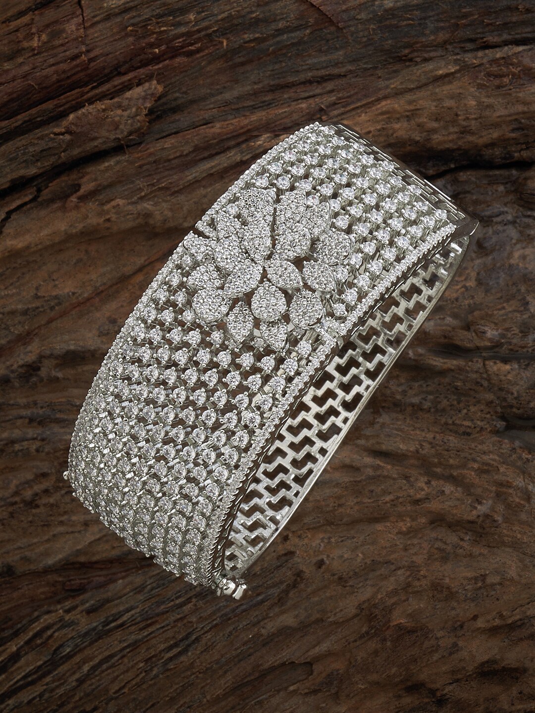 Kushal's Fashion Jewellery Cubic Zirconia Studded Rhodium Plated Bangle Style Bracelet, Silver
Kushal's Fashion Jewellery Cubic Zirconia Studded Rhodium Plated Bangle Style Bracelet, Silver