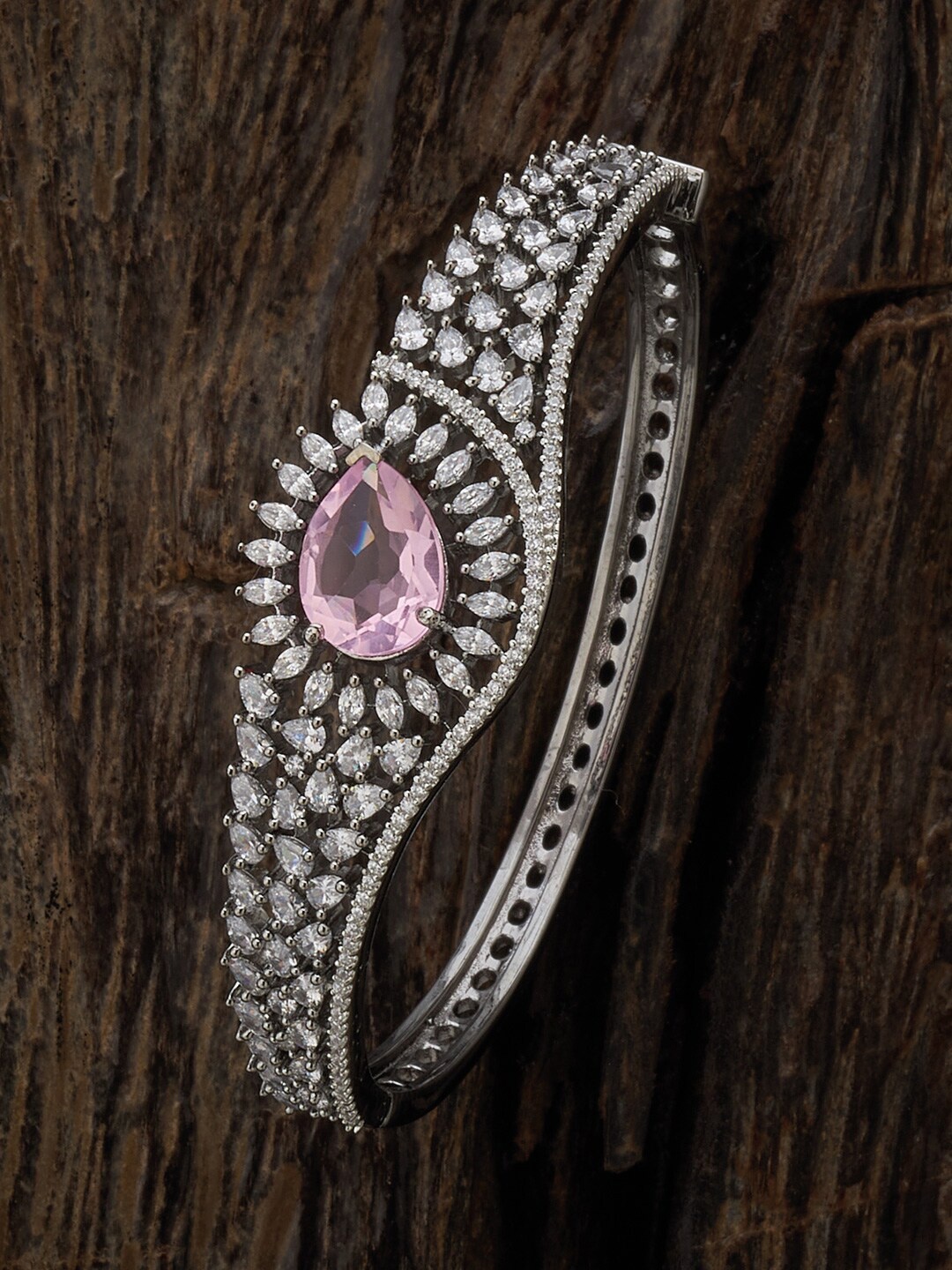 Kushal's Fashion Jewellery Rhodium-Plated Zircon-Studded Kada Bracelet, Silver
Kushal's Fashion Jewellery Rhodium-Plated Zircon-Studded Kada Bracelet, Silver