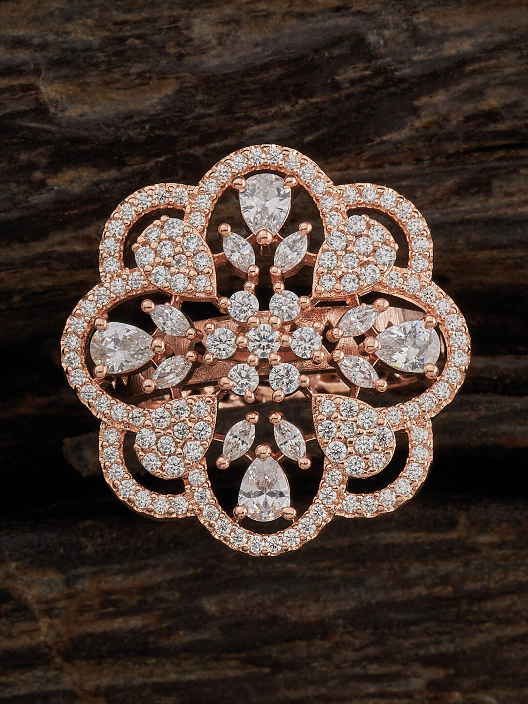 Kushal's Fashion Jewellery Rose Gold-Plated CZ-Stone Studded Floral Finger Ring
Kushal's Fashion Jewellery Rose Gold-Plated CZ-Stone Studded Floral Finger Ring