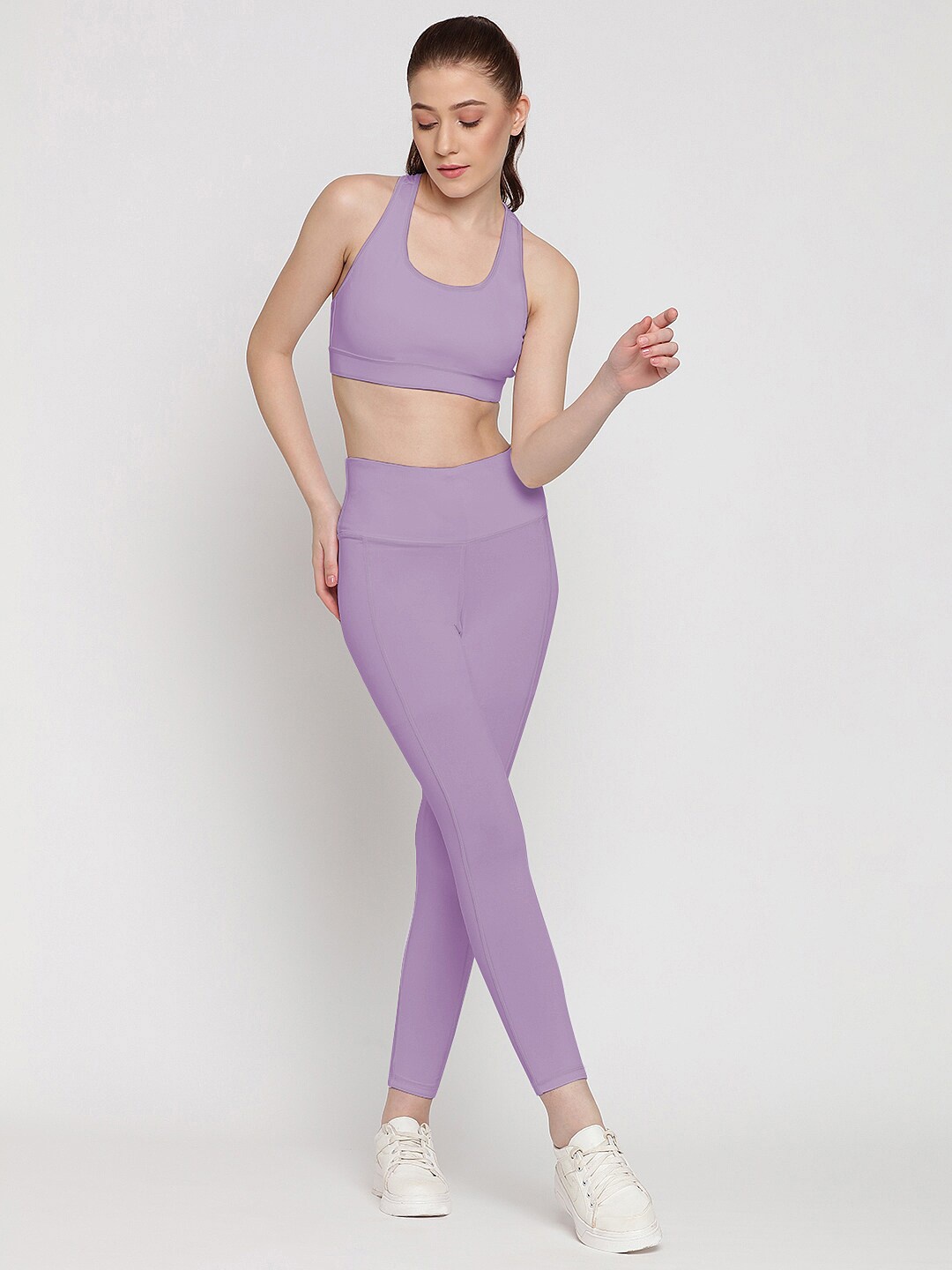 Wearjukebox Solid Sports Bra & High Rise Tights Tracksuits, Purple