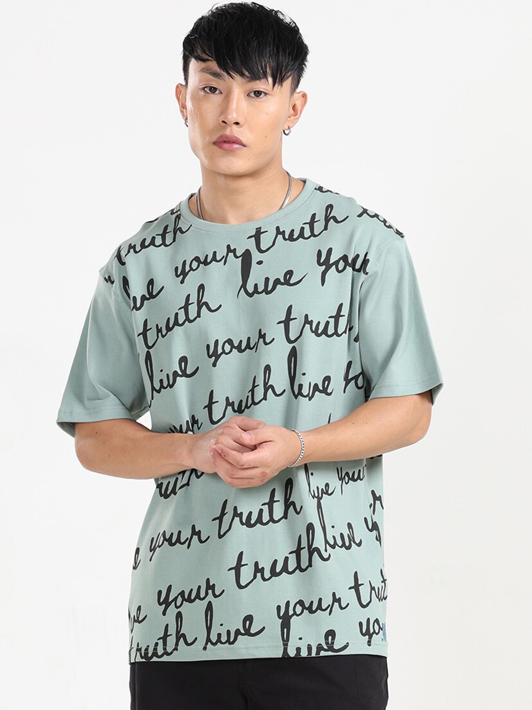 NoBiY Typography Printed Drop-Shoulder Sleeves Bio Finish Pure Cotton T-shirt, Green
NoBiY Typography Printed Drop-Shoulder Sleeves Bio Finish Pure Cotton T-shirt, Green