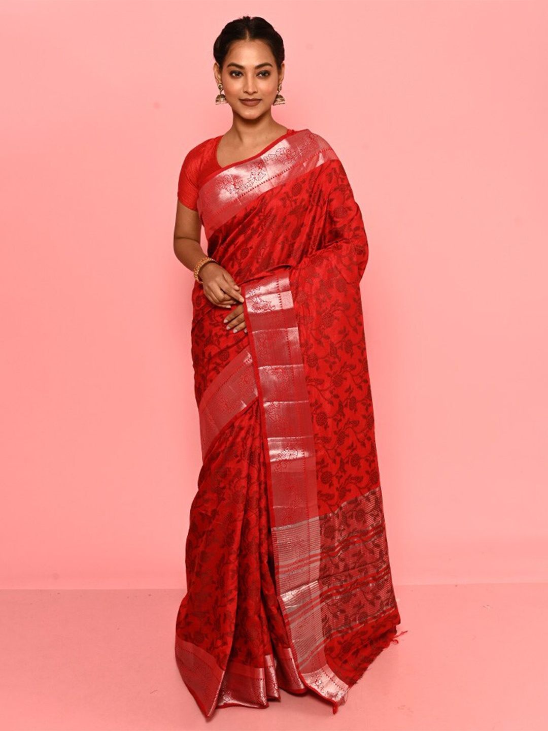 AllSilks Woven Design Dupion Silk Saree, Red