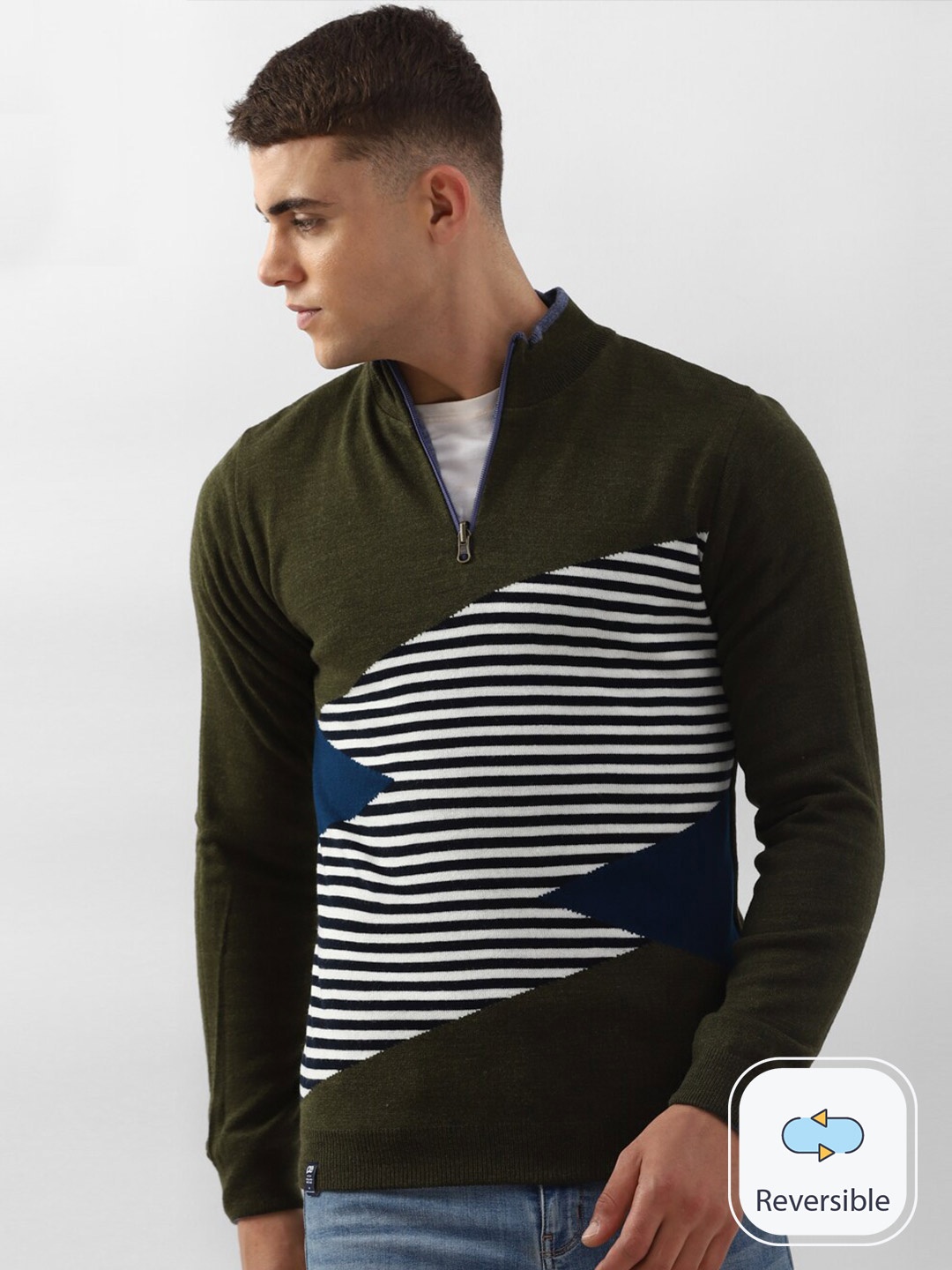 Peter England Casuals Striped Mock Collar Long Sleeves Pure Acrylic Pullover Sweater, Green
Peter England Casuals Striped Mock Collar Long Sleeves Pure Acrylic Pullover Sweater, Green